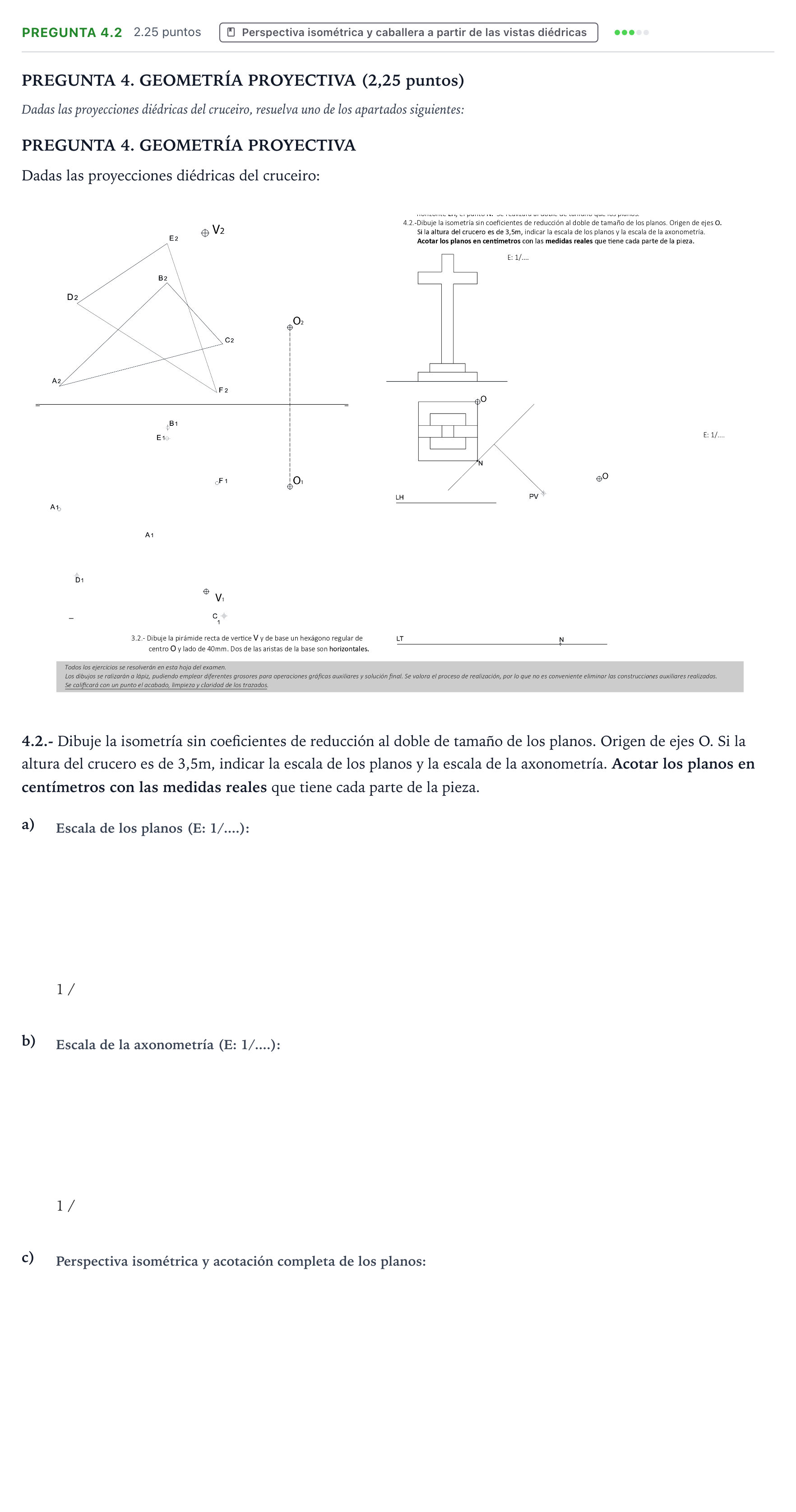 Enunciado: Pregunta 4.2 · Dibujo técnico II PAU Galicia Ordinaria 2026