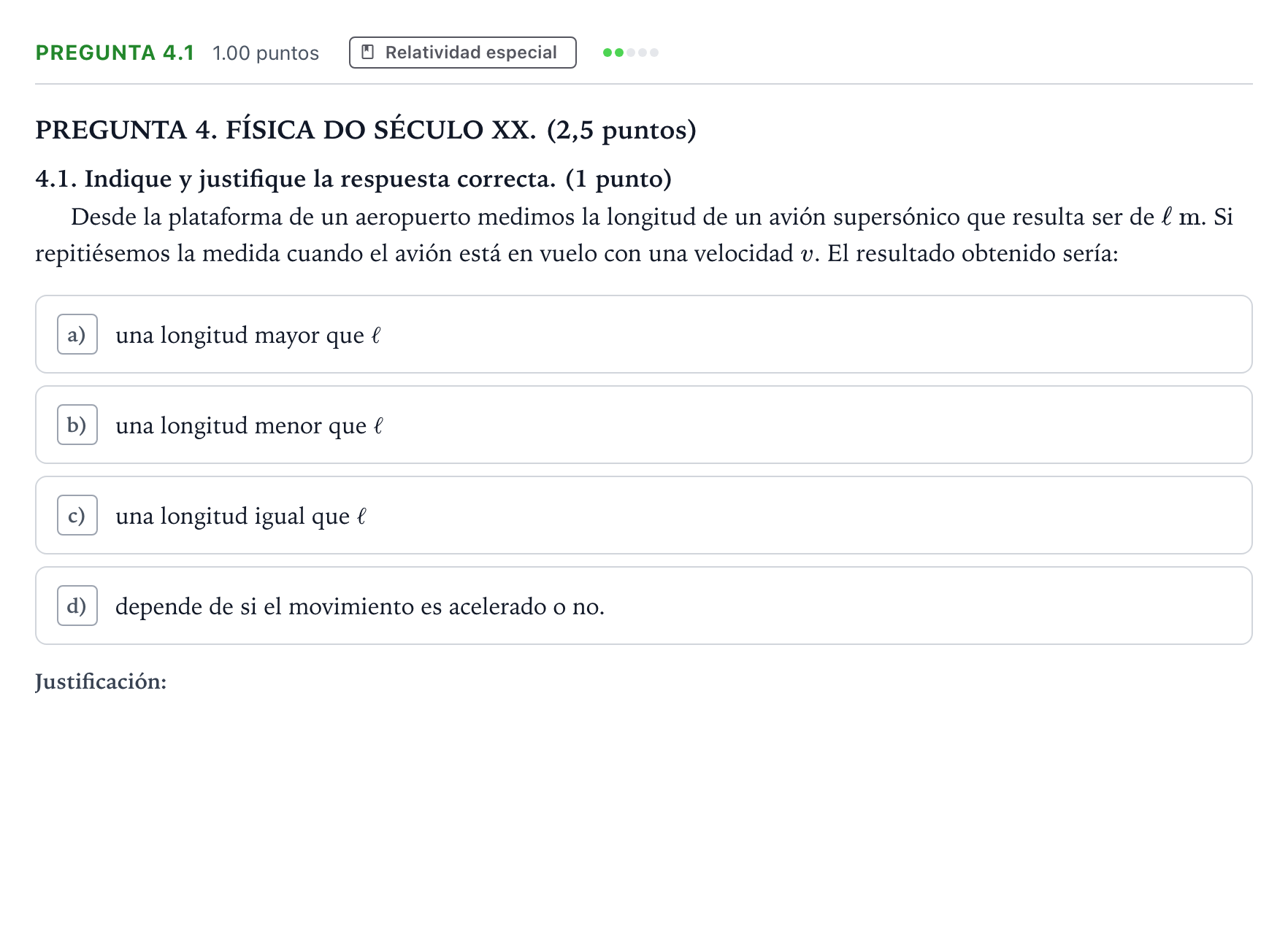 Enunciado: Pregunta 4.1 · Física PAU Galicia Extraordinaria 2026