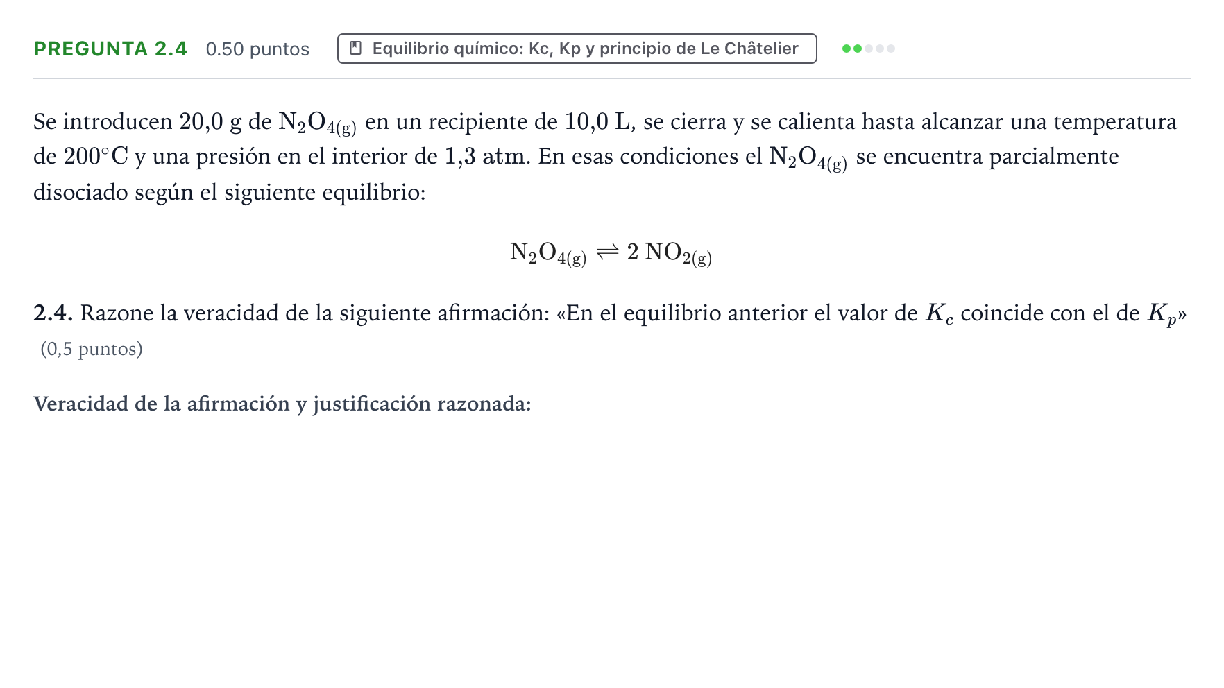 Enunciado: Pregunta 2.4 · Química PAU Galicia Extraordinaria 2026