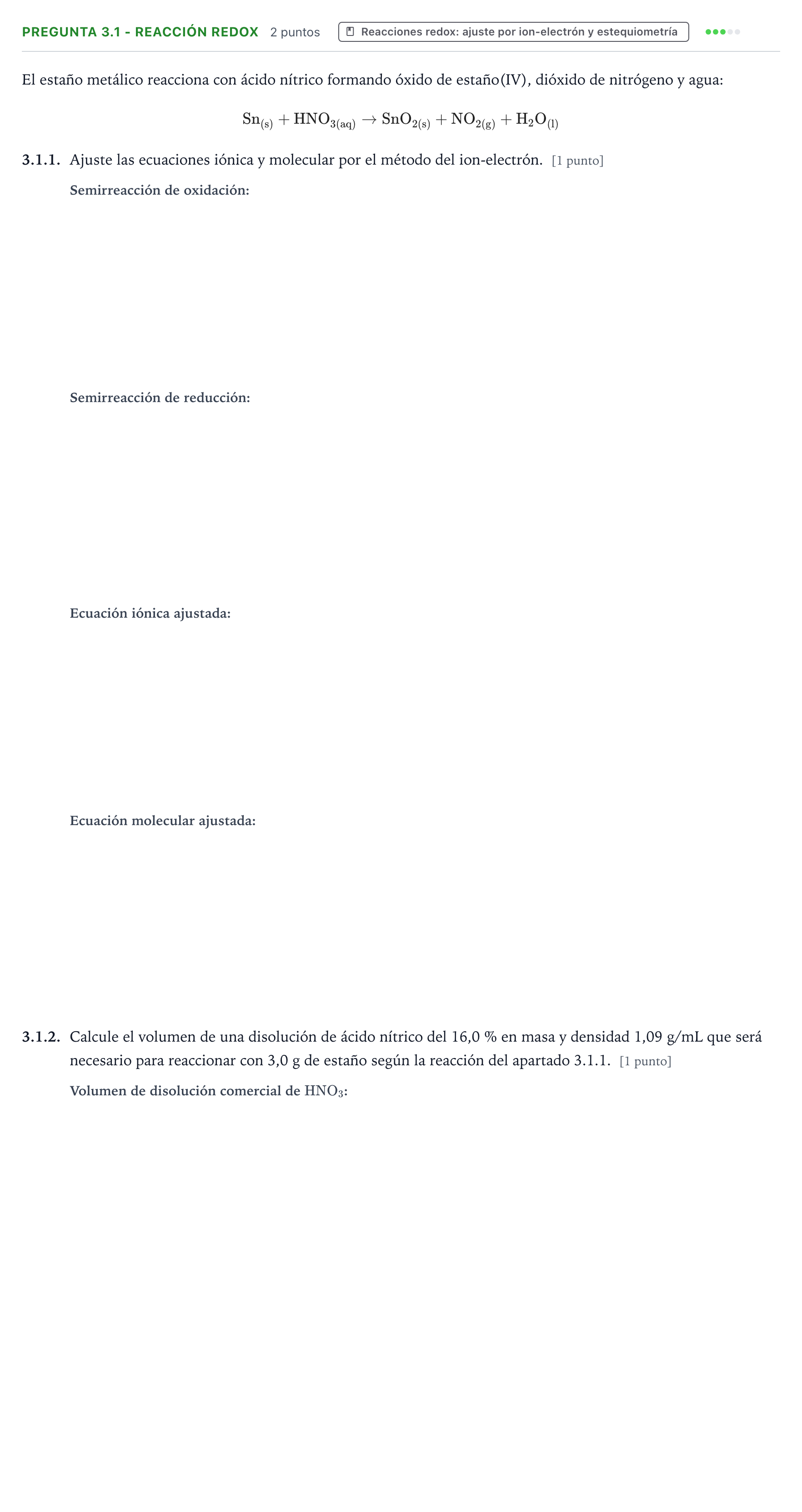 Enunciado: Pregunta 3.1 - Reacción redox · Química PAU Galicia Extraordinaria 2026