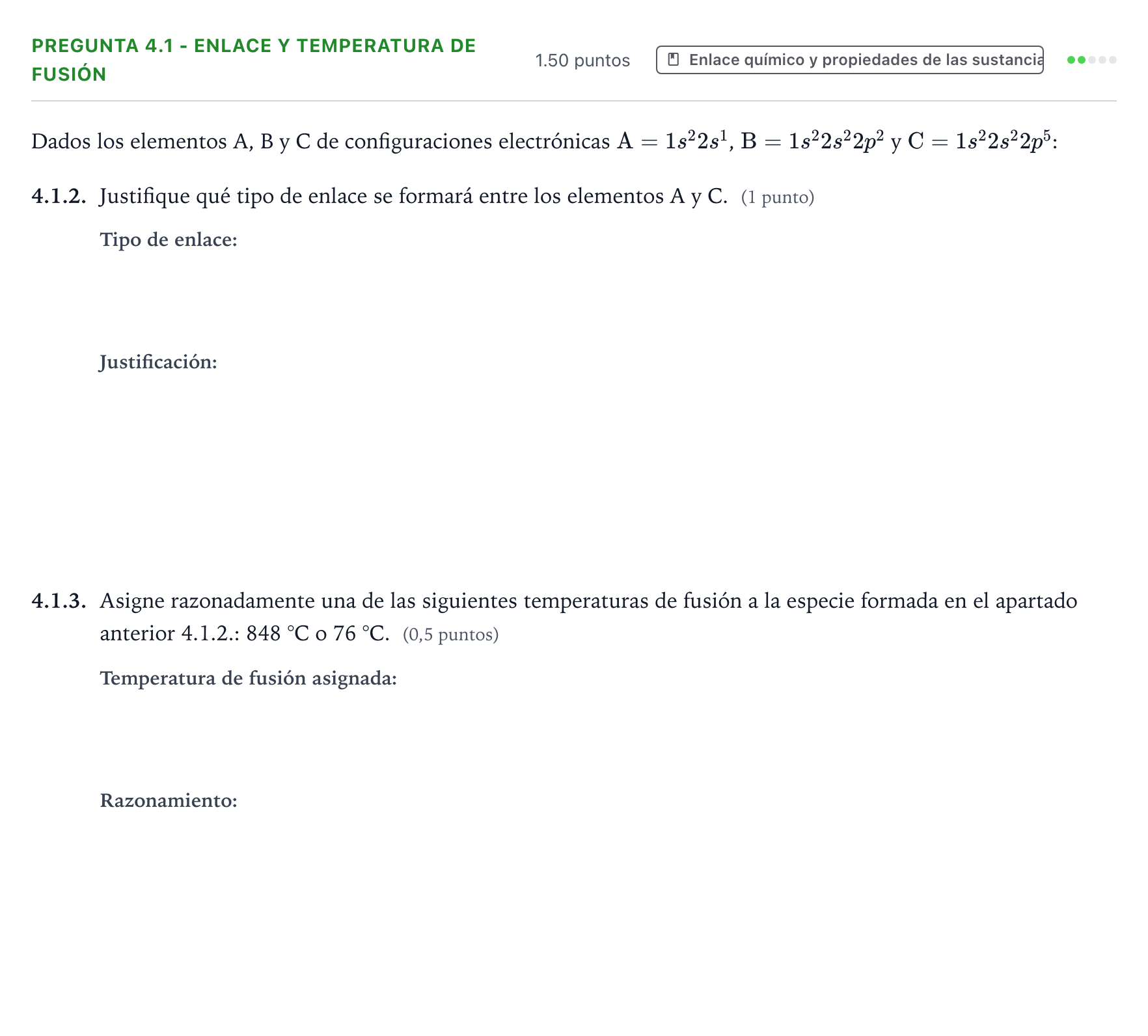 Enunciado: Pregunta 4.1 - Enlace y temperatura de fusión · Química PAU Galicia Extraordinaria 2026