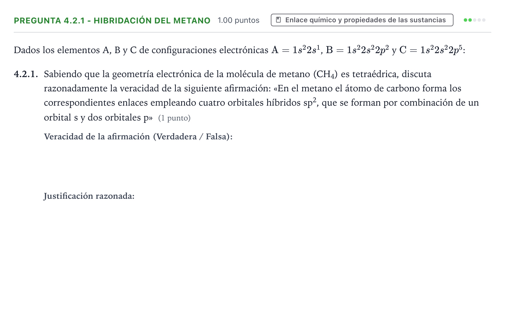 Enunciado: Pregunta 4.2.1 - Hibridación del metano · Química PAU Galicia Extraordinaria 2026