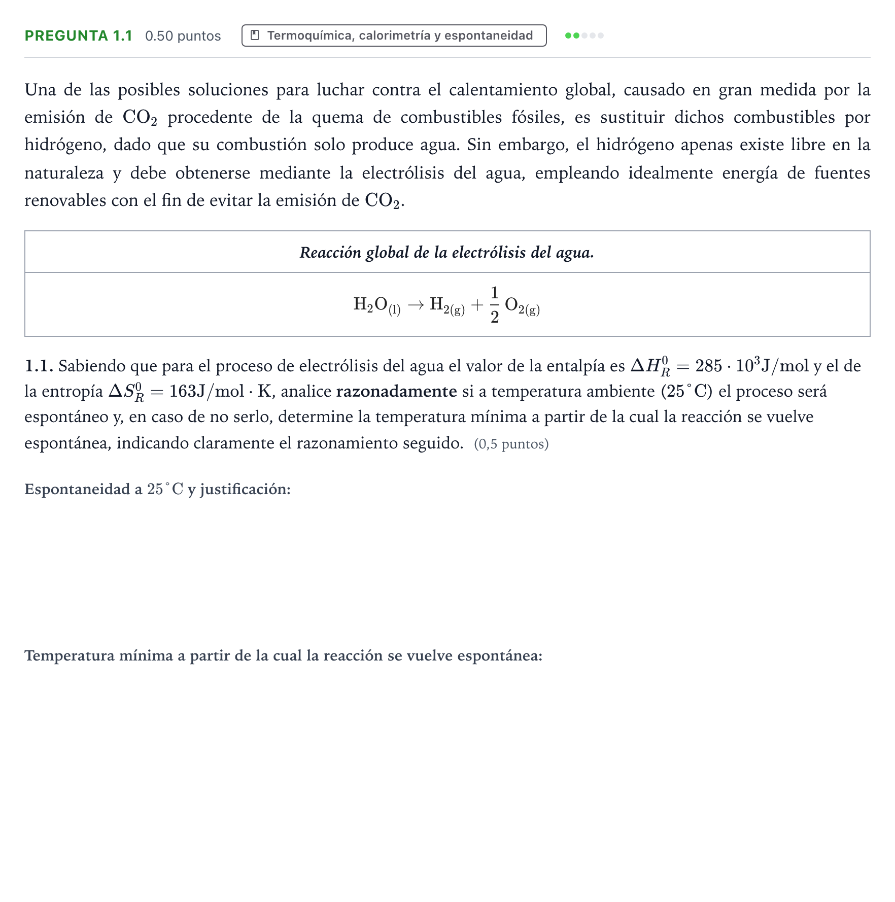 Enunciado: Pregunta 1.1 · Química PAU Galicia Ordinaria 2026