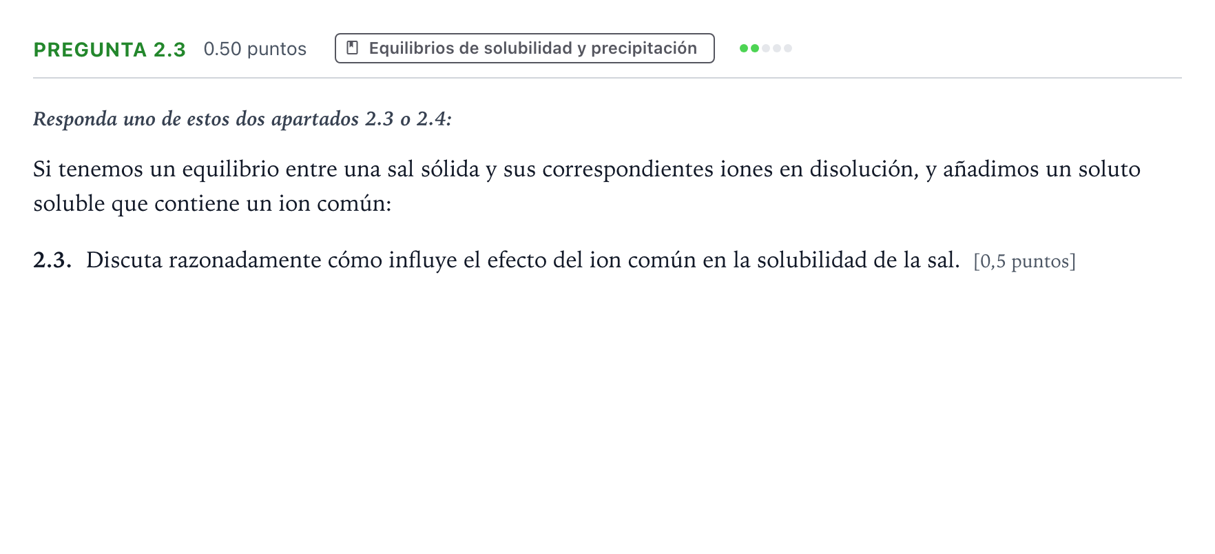 Enunciado: Pregunta 2.3 · Química PAU Galicia Ordinaria 2026