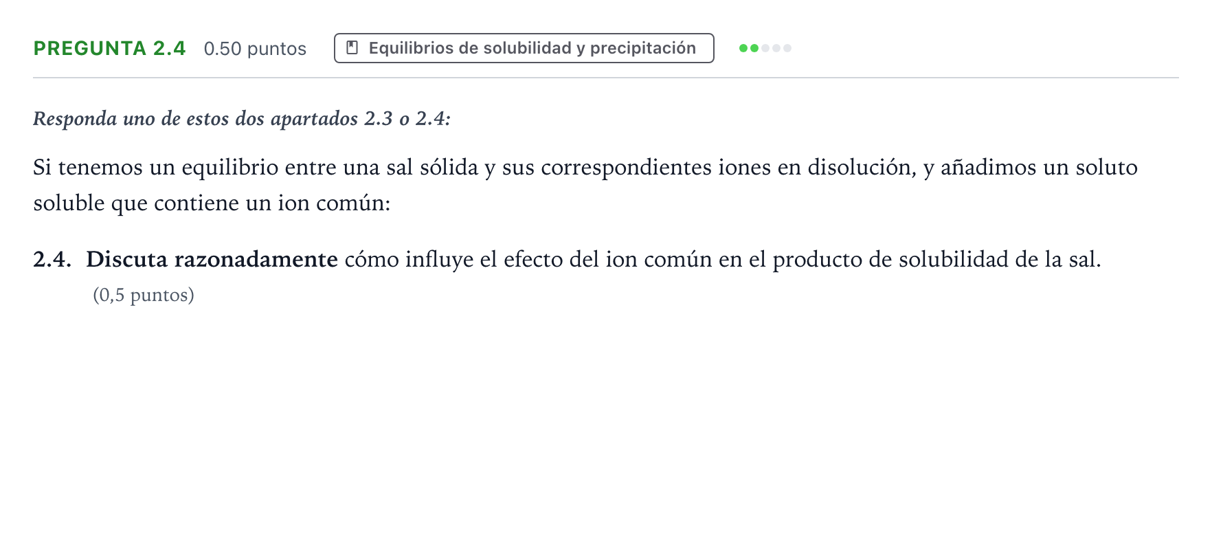 Enunciado: Pregunta 2.4 · Química PAU Galicia Ordinaria 2026
