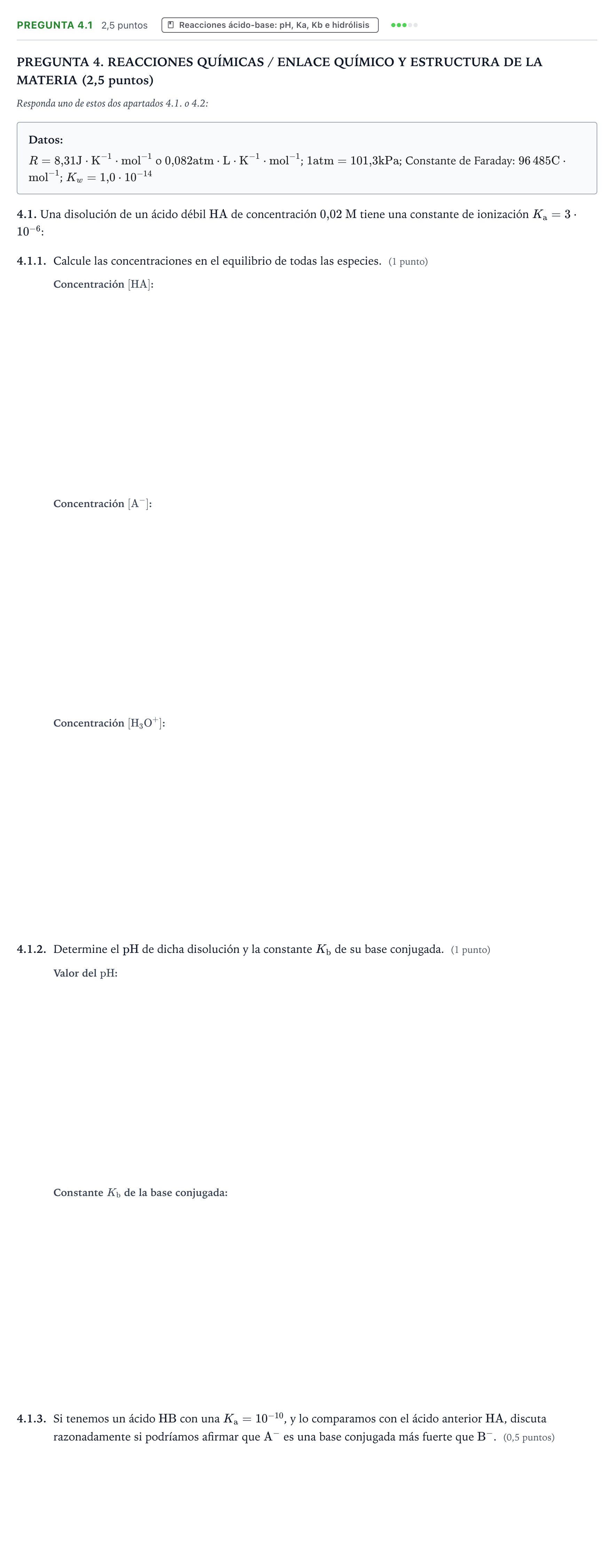 Enunciado: Pregunta 4.1 · Química PAU Galicia Ordinaria 2026