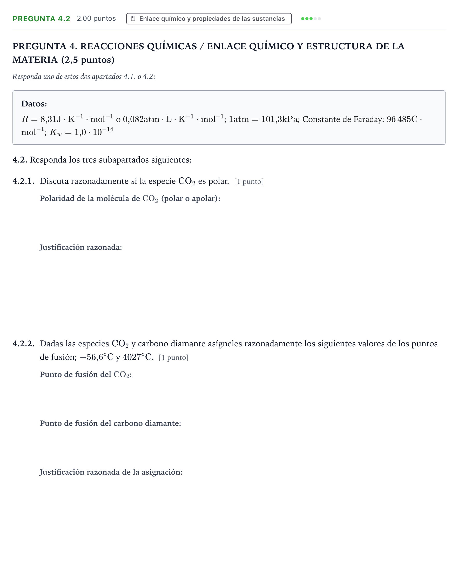 Enunciado: Pregunta 4.2 - Enlace químico · Química PAU Galicia Ordinaria 2026