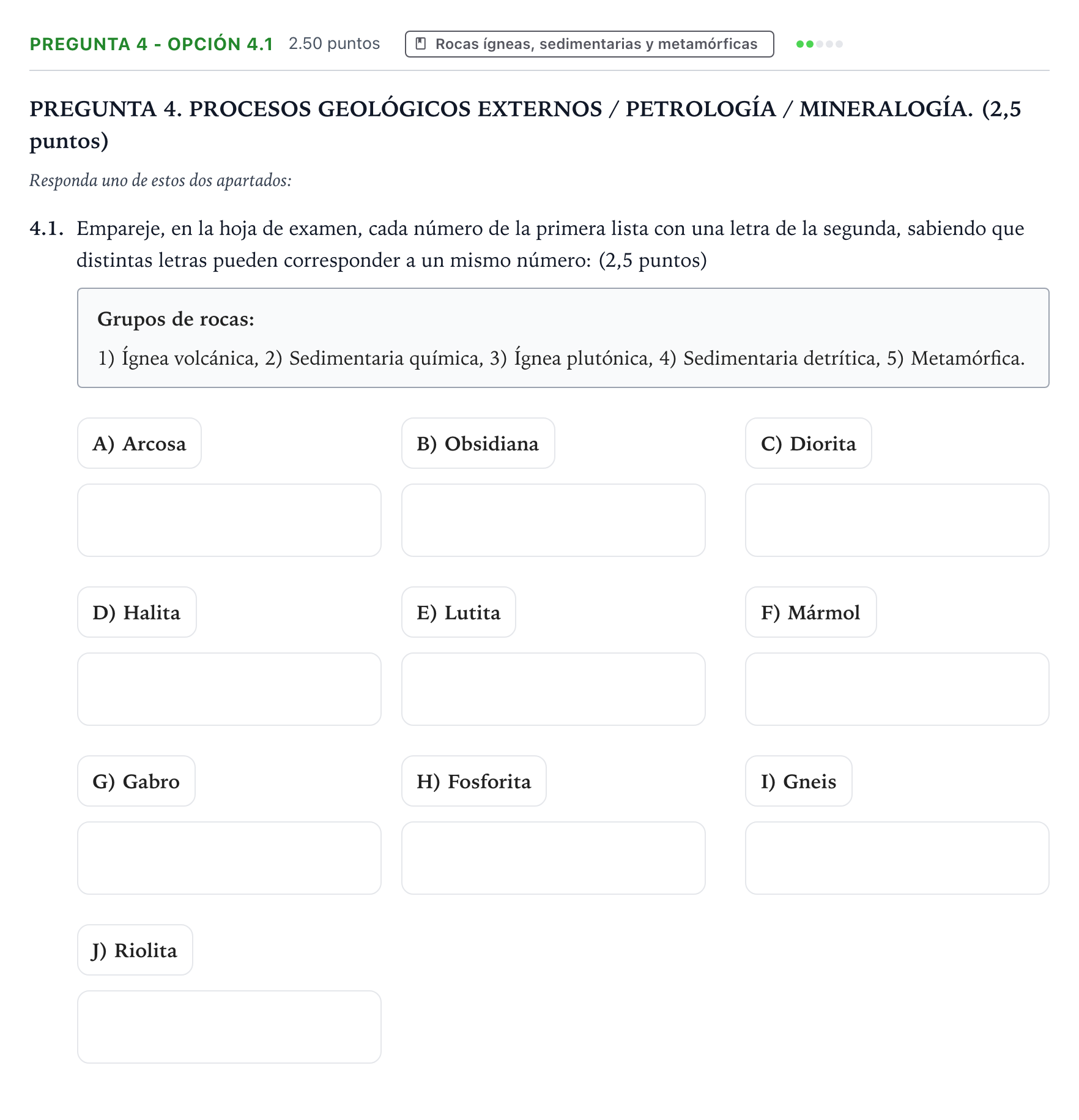 Enunciado: Pregunta 4 - Opción 4.1 · Geología y Ciencias Ambientales PAU Galicia Ordinaria 2026