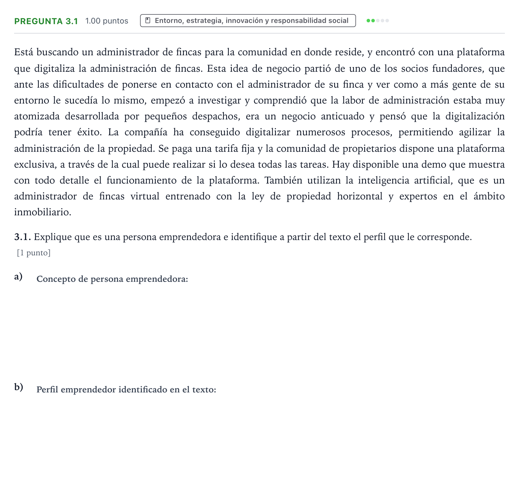Enunciado: Pregunta 3.1 · Empresa y Diseño de Modelos de Negocio PAU Galicia Extraordinaria 2026