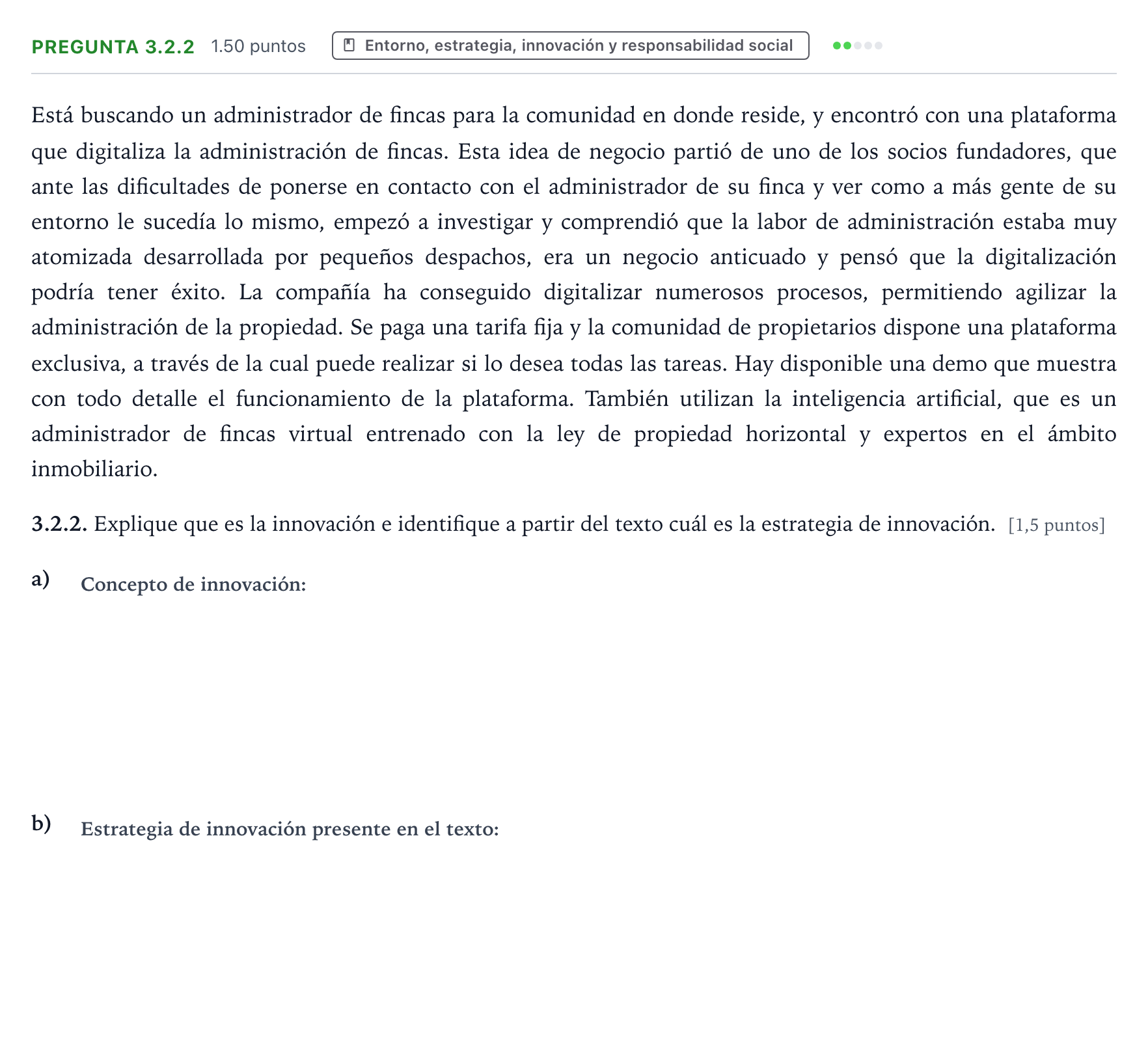 Enunciado: Pregunta 3.2.2 · Empresa y Diseño de Modelos de Negocio PAU Galicia Extraordinaria 2026