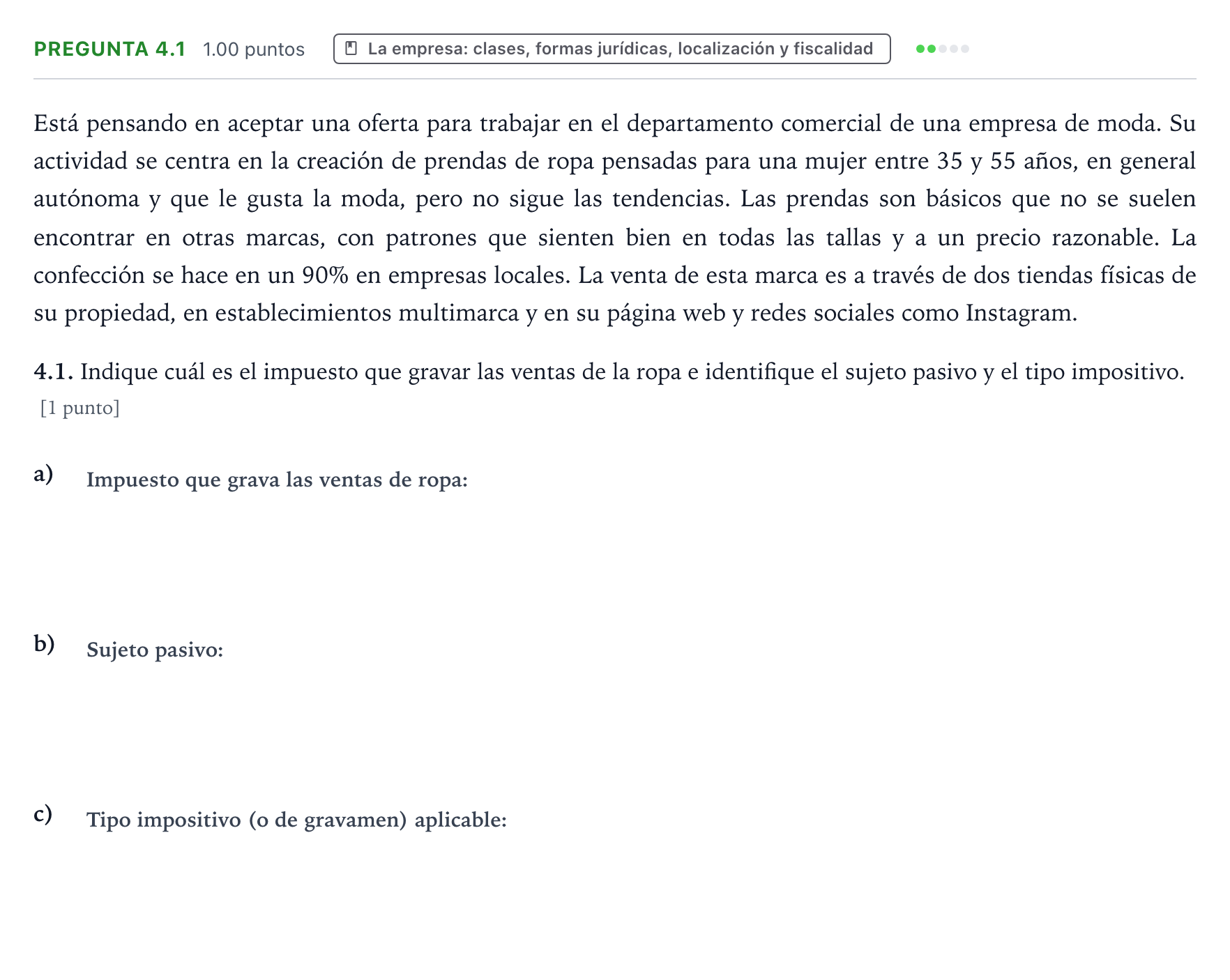 Enunciado: Pregunta 4.1 · Empresa y Diseño de Modelos de Negocio PAU Galicia Extraordinaria 2026