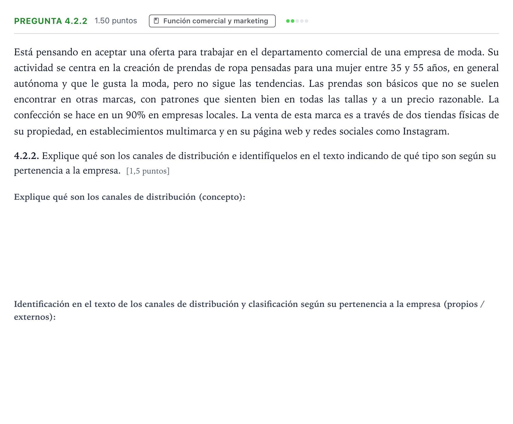 Enunciado: Pregunta 4.2.2 · Empresa y Diseño de Modelos de Negocio PAU Galicia Extraordinaria 2026