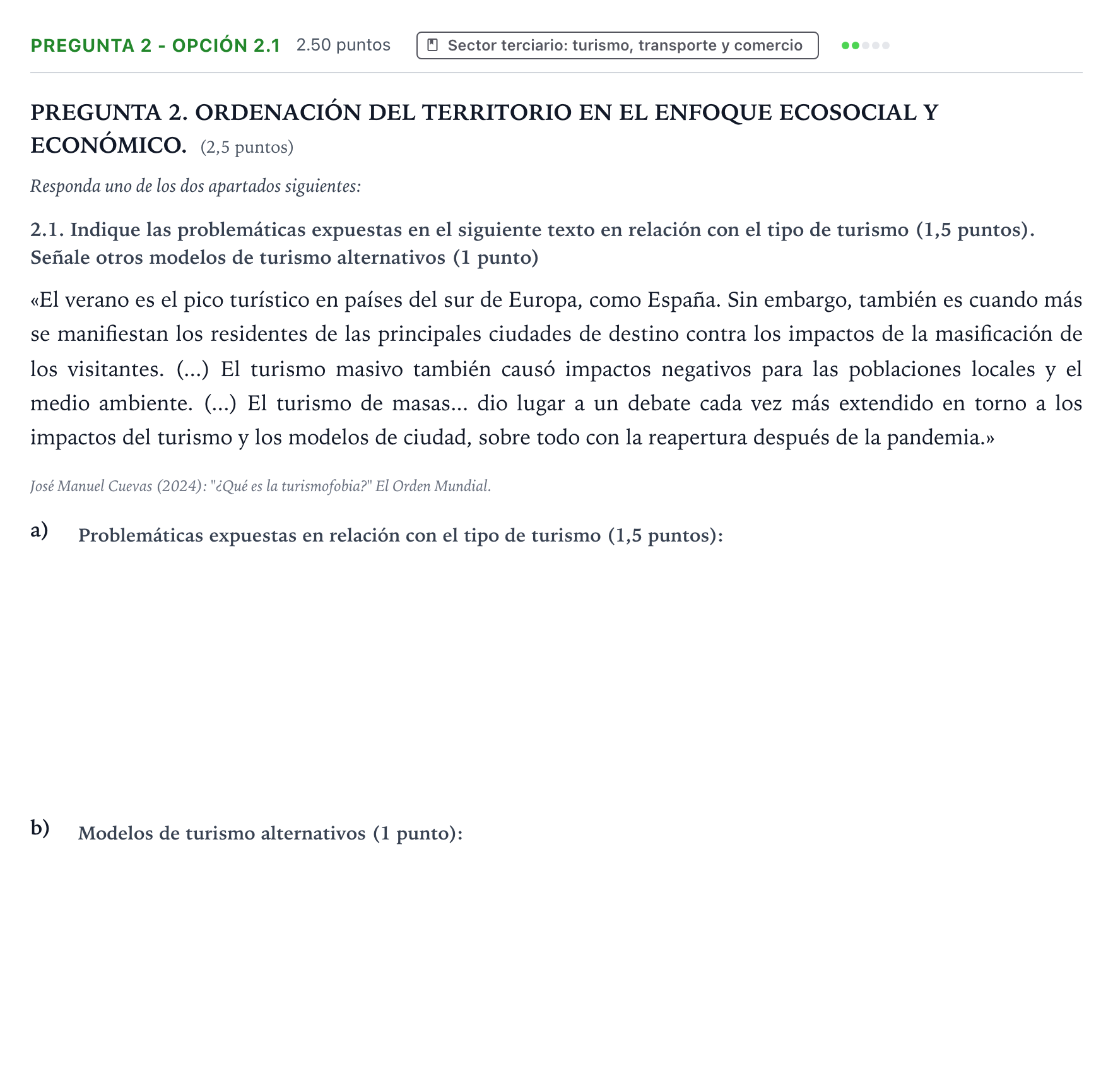 Enunciado: Pregunta 2 - Opción 2.1 · Geografía PAU Galicia Extraordinaria 2026
