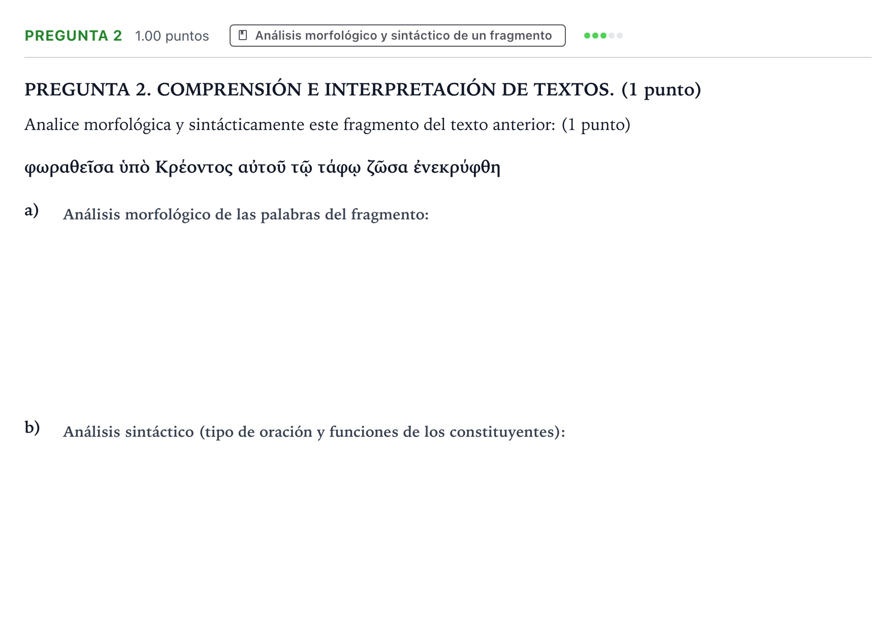 Enunciado: Pregunta 2 · Griego II PAU Galicia Extraordinaria 2026