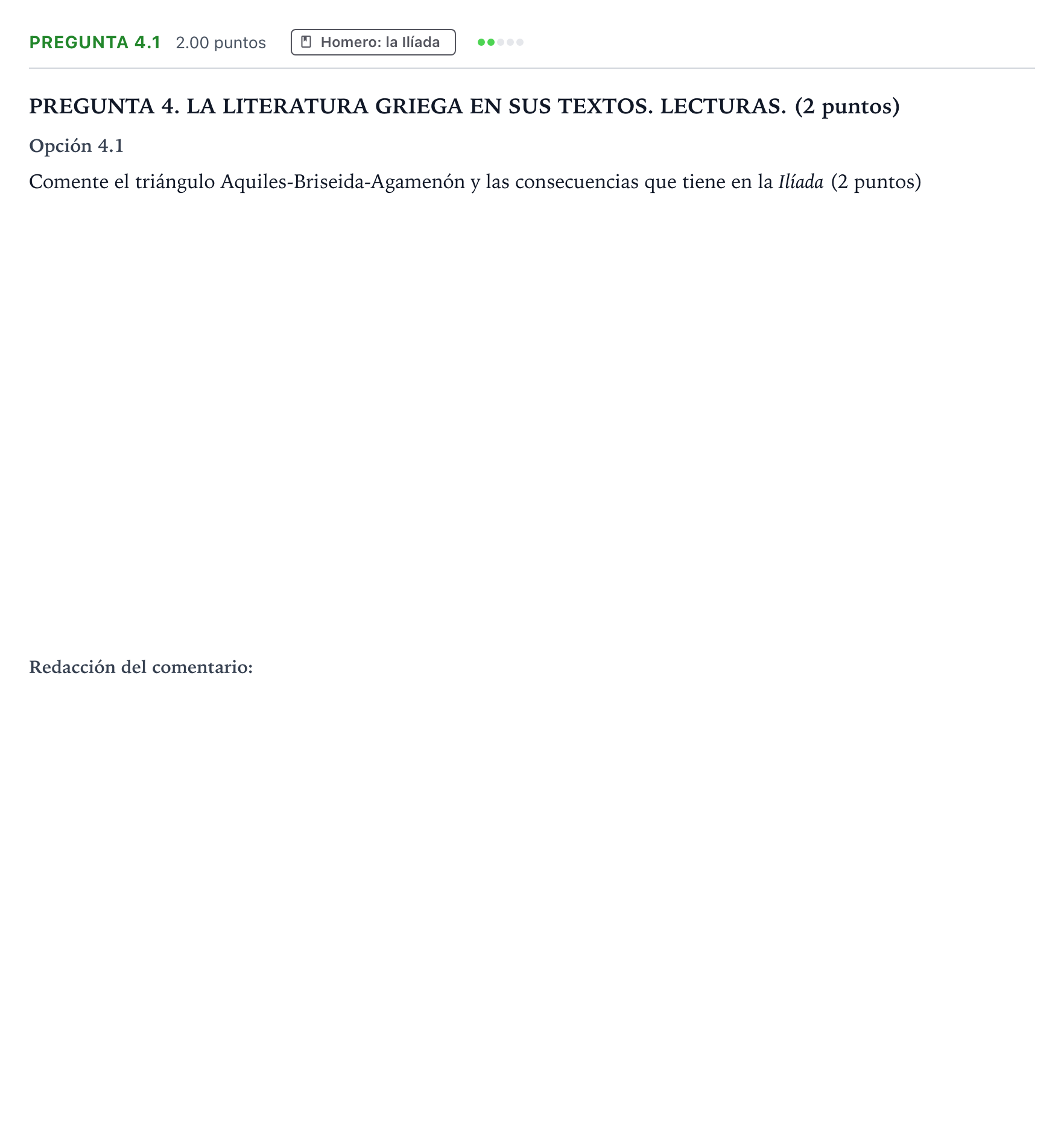 Enunciado: Pregunta 4.1 · Griego II PAU Galicia Extraordinaria 2026
