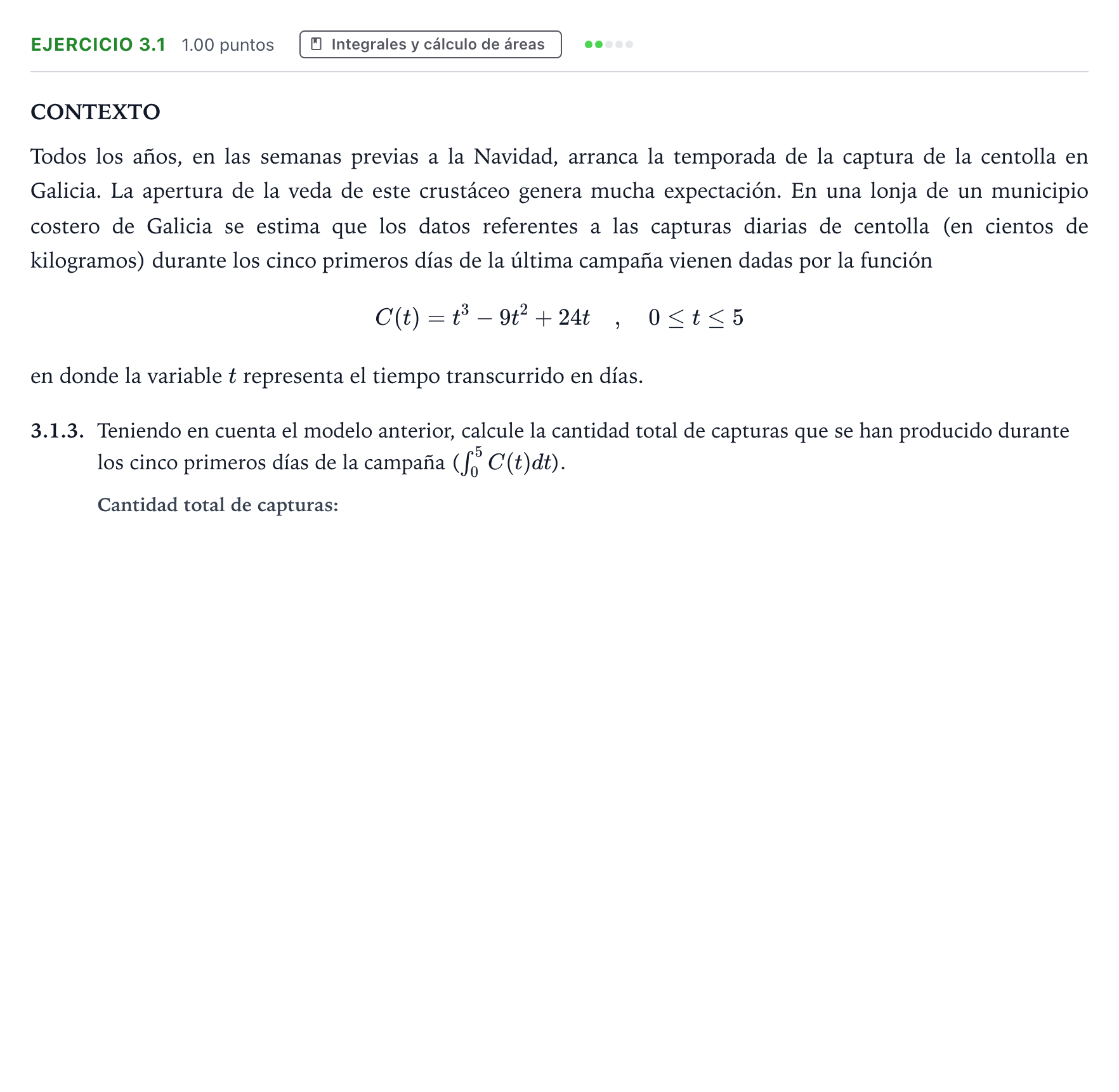 Enunciado: Ejercicio 3.1 - Integrales · Matemáticas aplicadas a las Ciencias Sociales II PAU Galicia Extraordinaria 2026