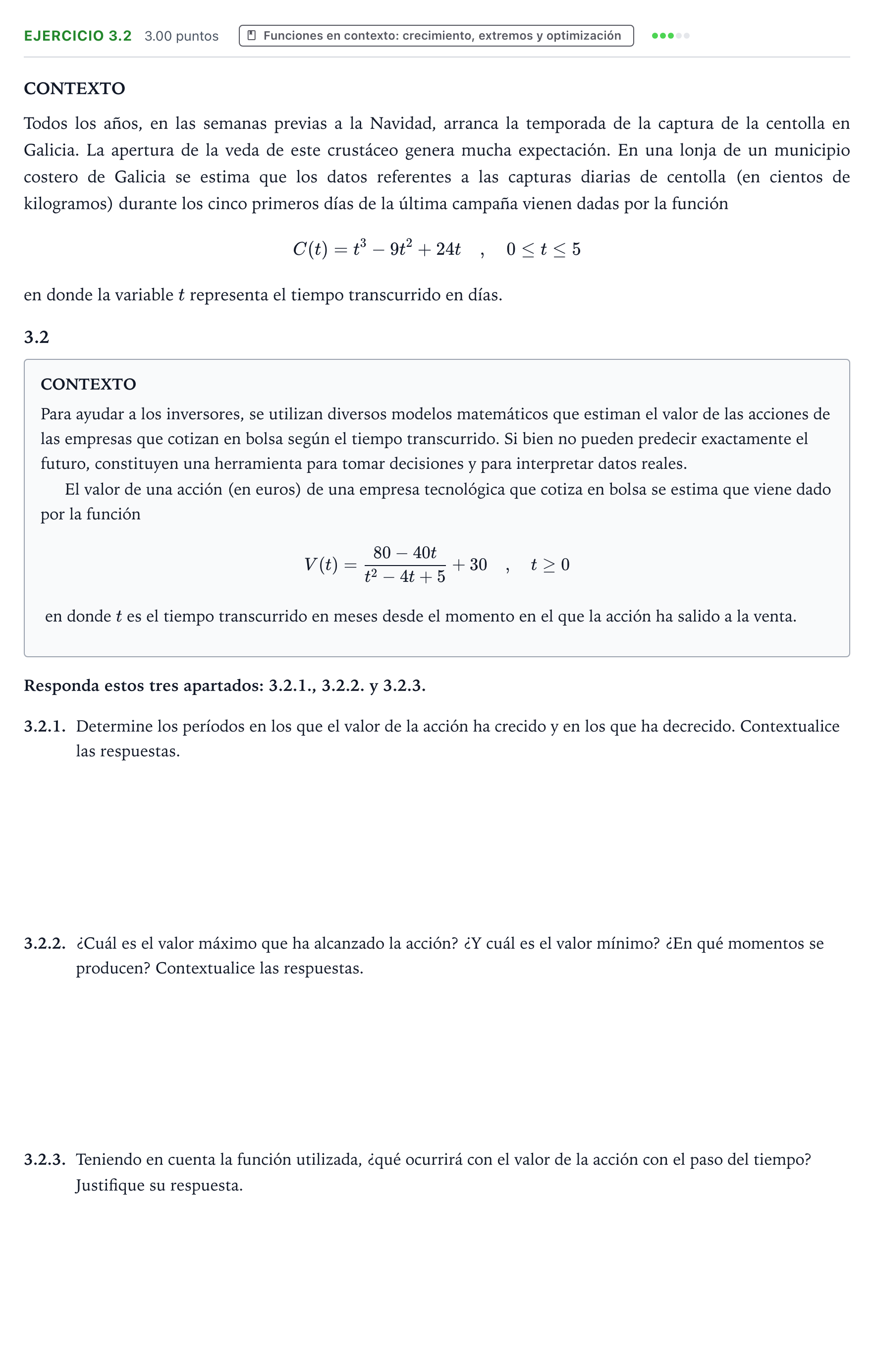 Enunciado: Ejercicio 3.2 · Matemáticas aplicadas a las Ciencias Sociales II PAU Galicia Extraordinaria 2026