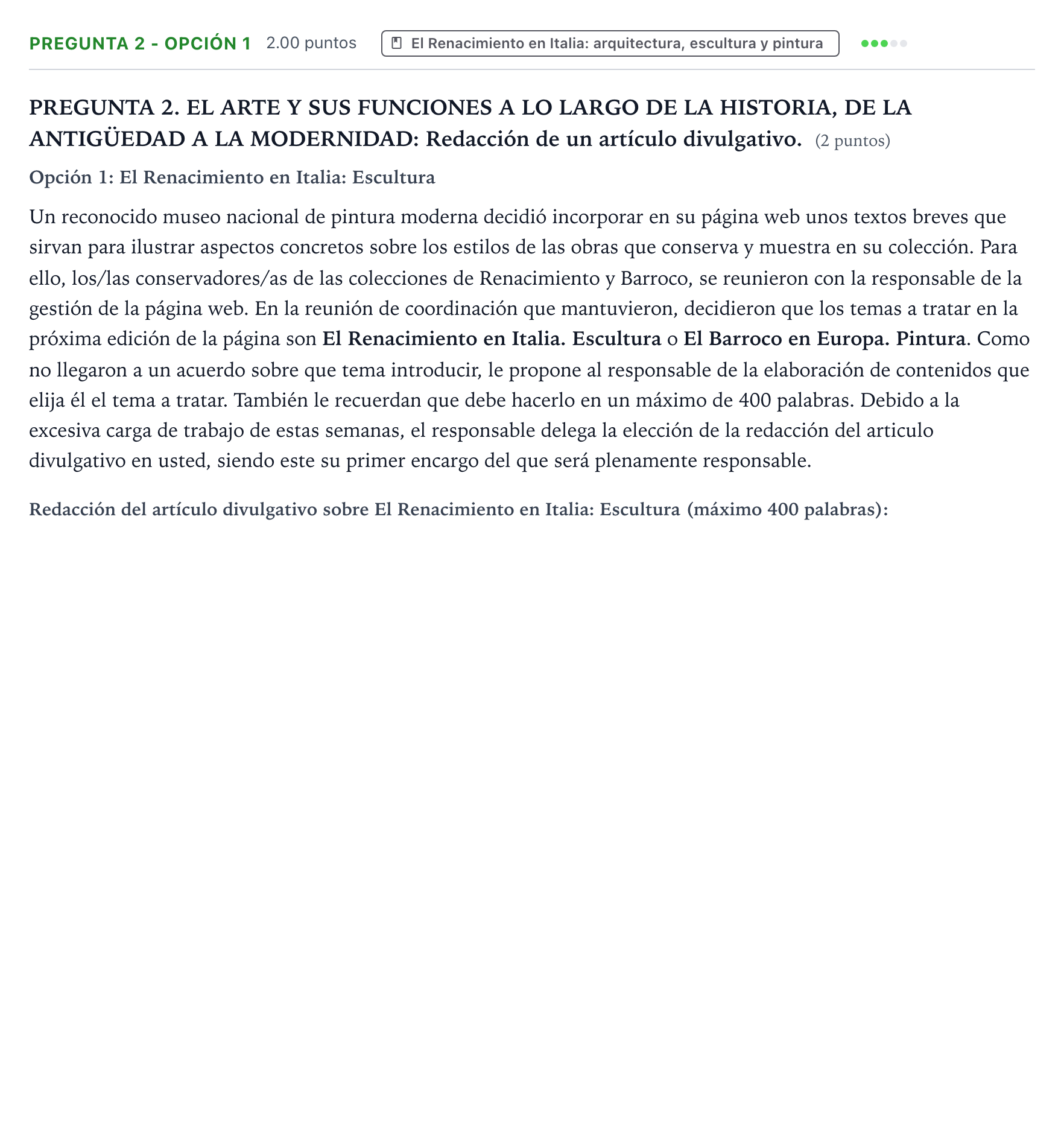 Enunciado: Pregunta 2 - Opción 1 · Historia del Arte PAU Galicia Ordinaria 2026
