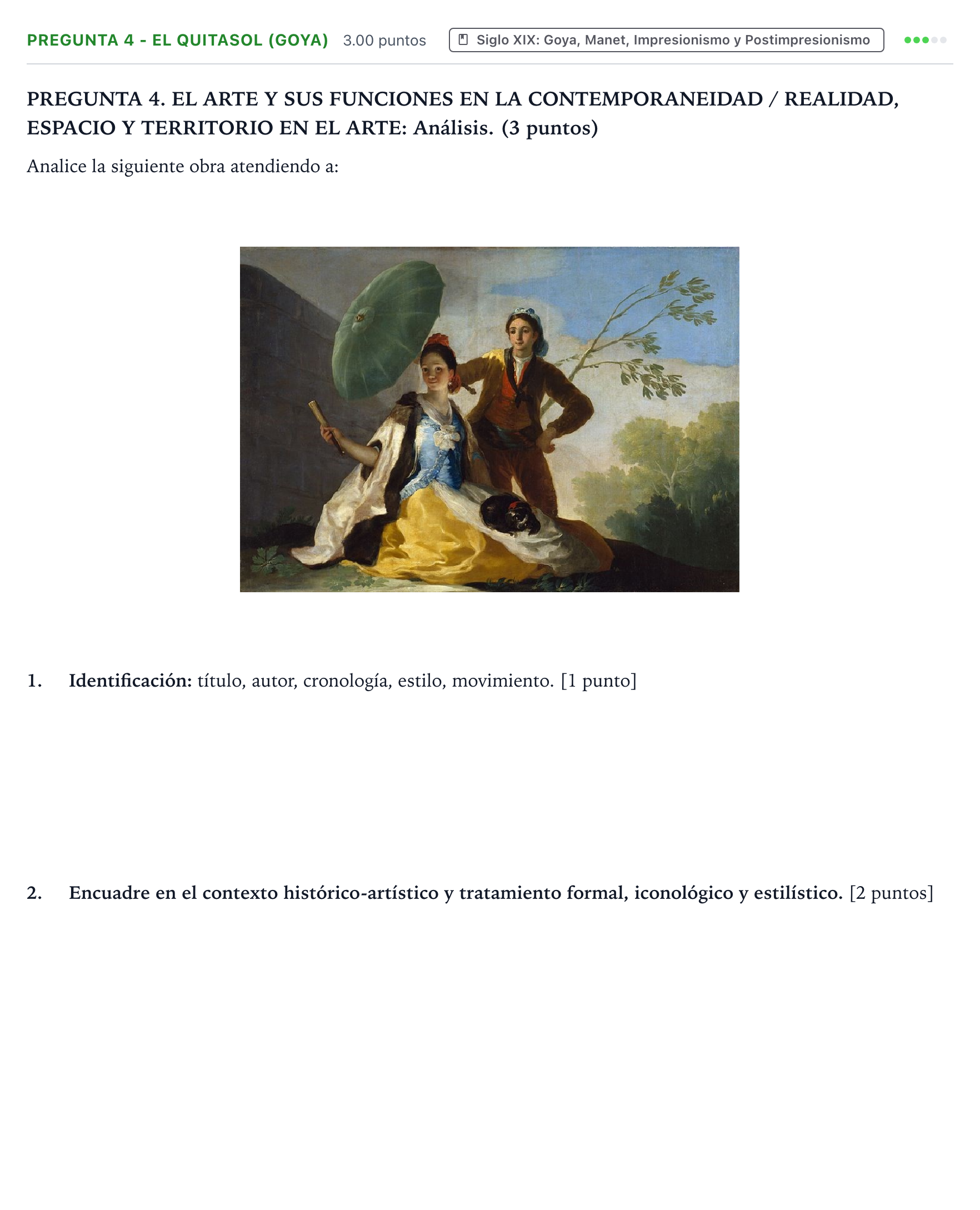 Enunciado: Pregunta 4 - El quitasol (Goya) · Historia del Arte PAU Galicia Ordinaria 2026