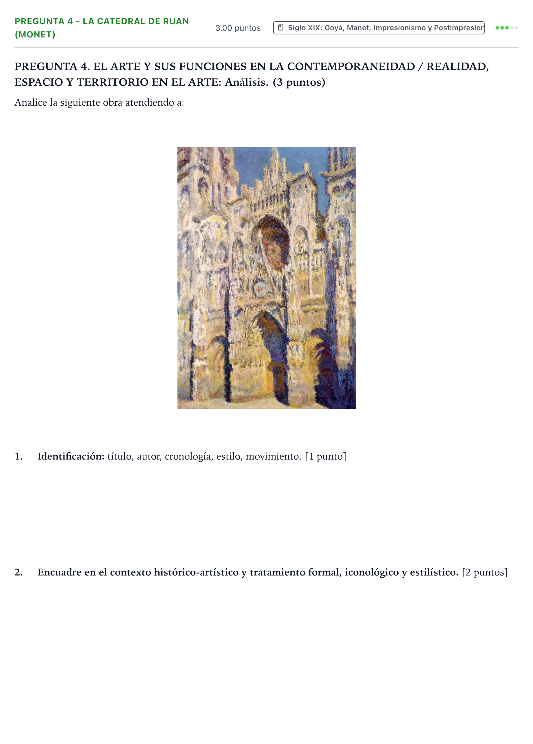 Enunciado: Pregunta 4 - La catedral de Ruan (Monet) · Historia del Arte PAU Galicia Ordinaria 2026