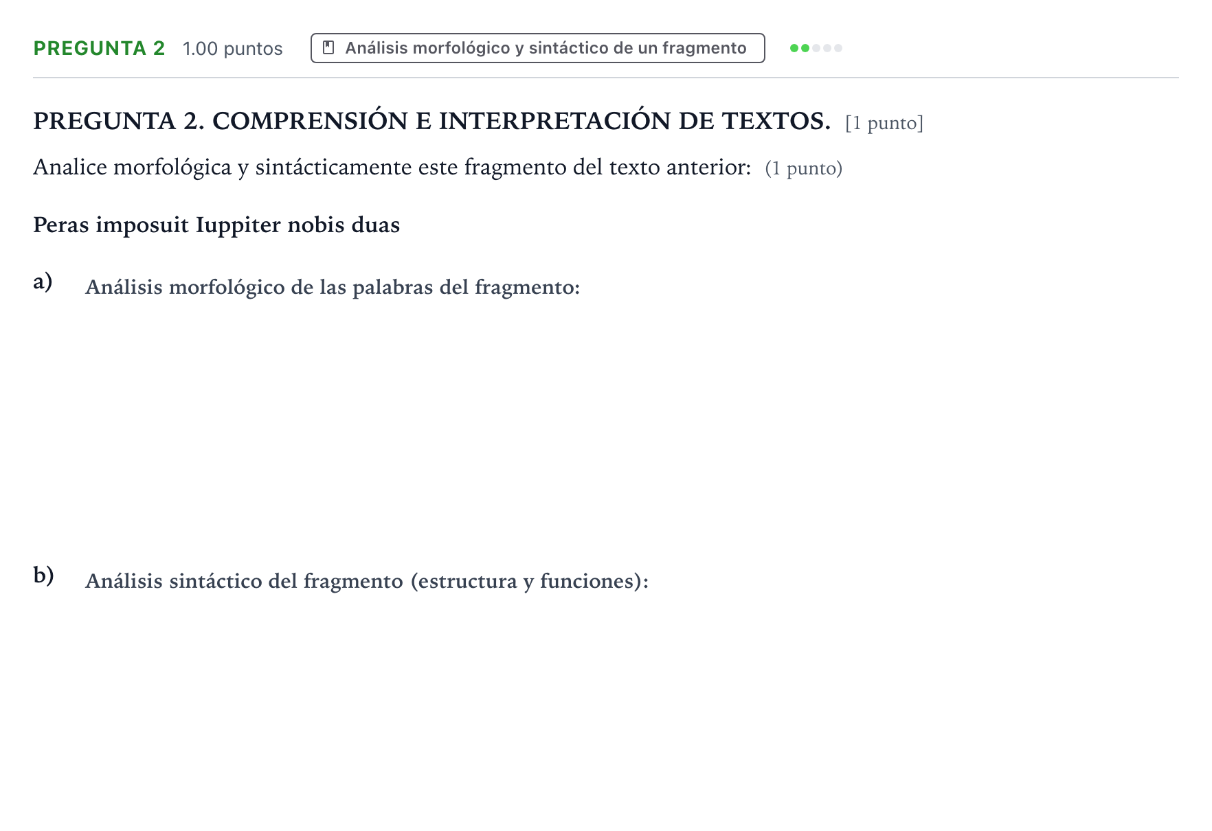 Enunciado: Pregunta 2 · Latín II PAU Galicia Ordinaria 2026