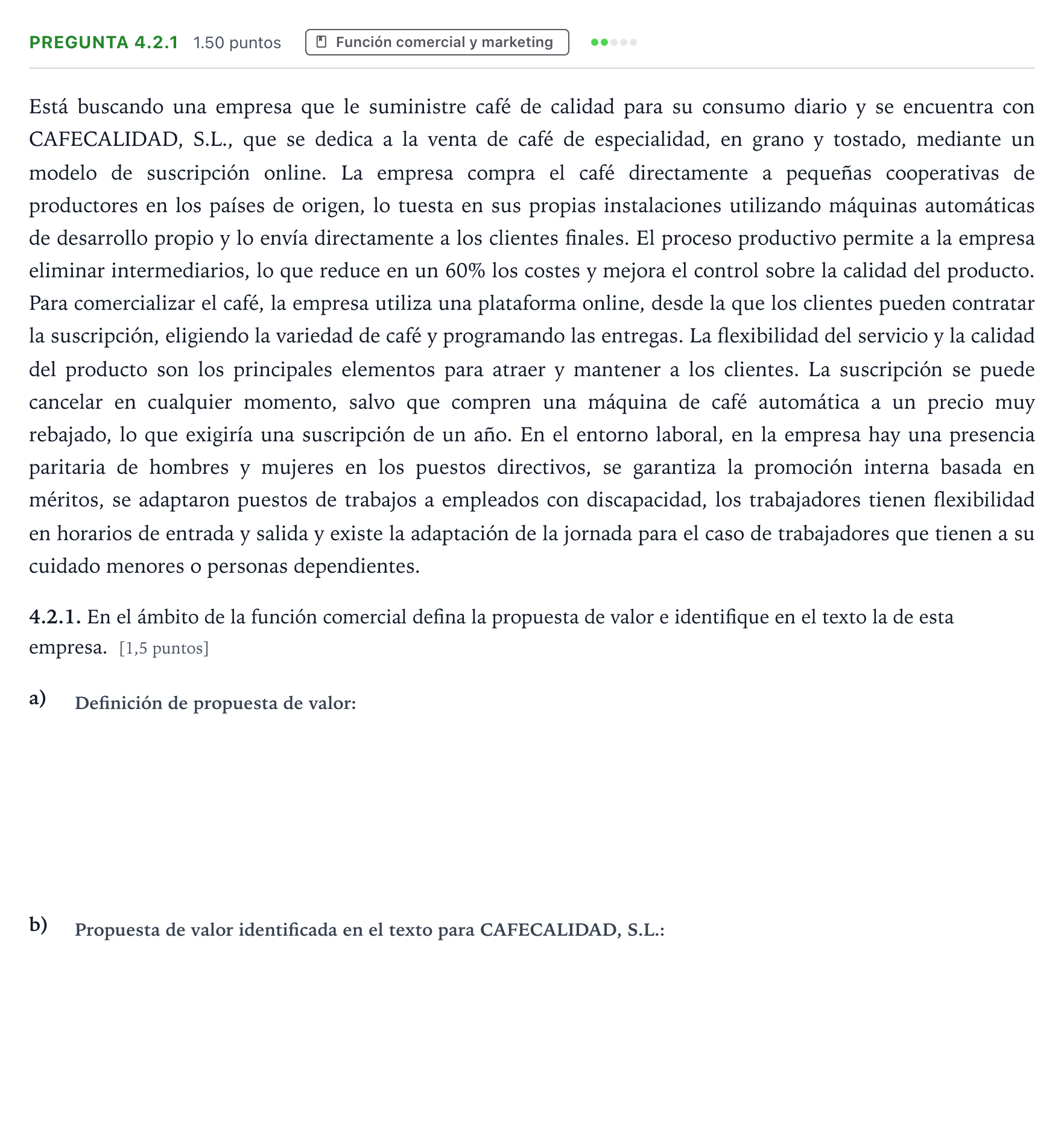 Enunciado: Pregunta 4.2.1 · Empresa y Diseño de Modelos de Negocio PAU Galicia Ordinaria 2026