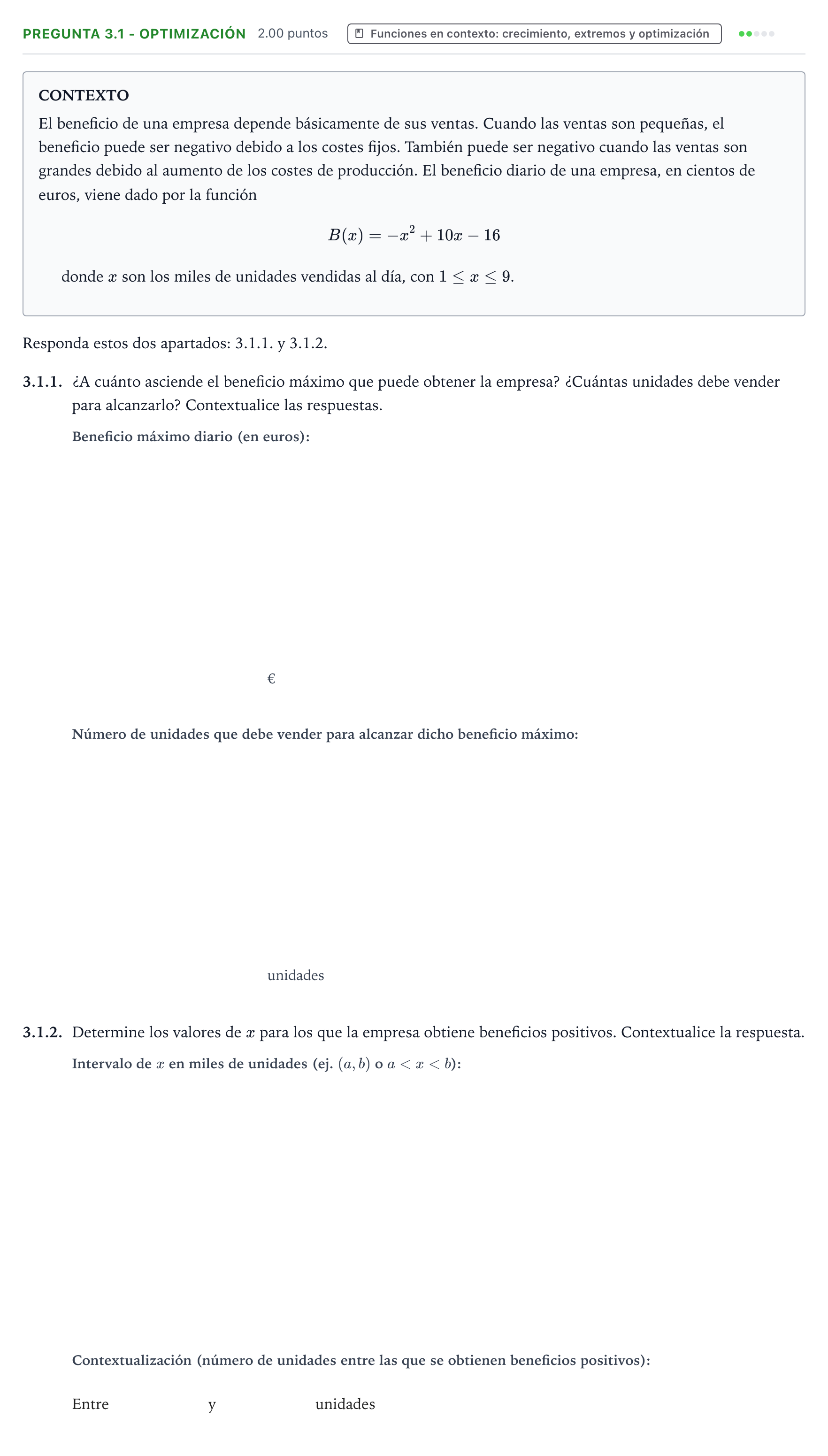 Enunciado: Pregunta 3.1 - Optimización · Matemáticas aplicadas a las Ciencias Sociales II PAU Galicia Ordinaria 2026
