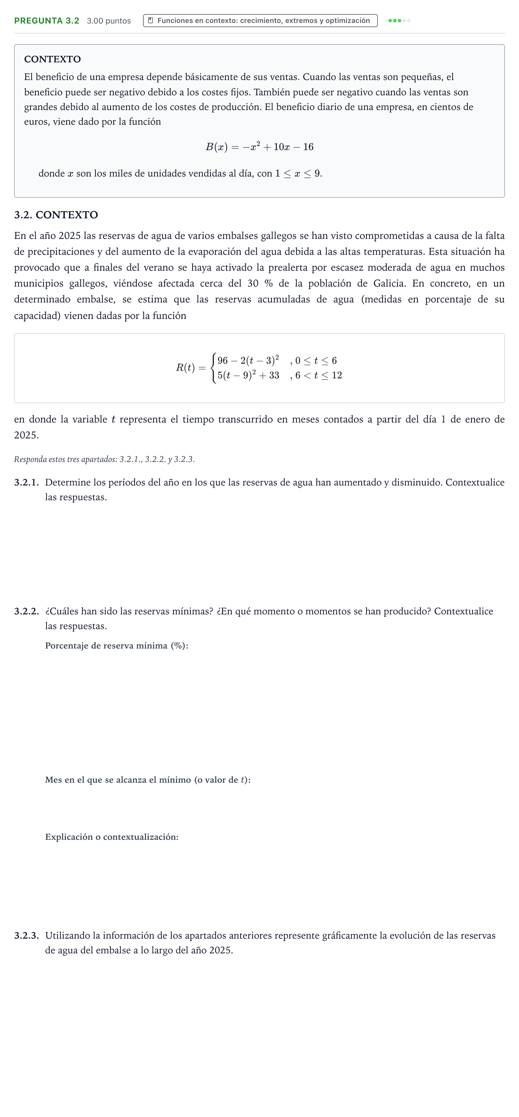 Enunciado: Pregunta 3.2 · Matemáticas aplicadas a las Ciencias Sociales II PAU Galicia Ordinaria 2026
