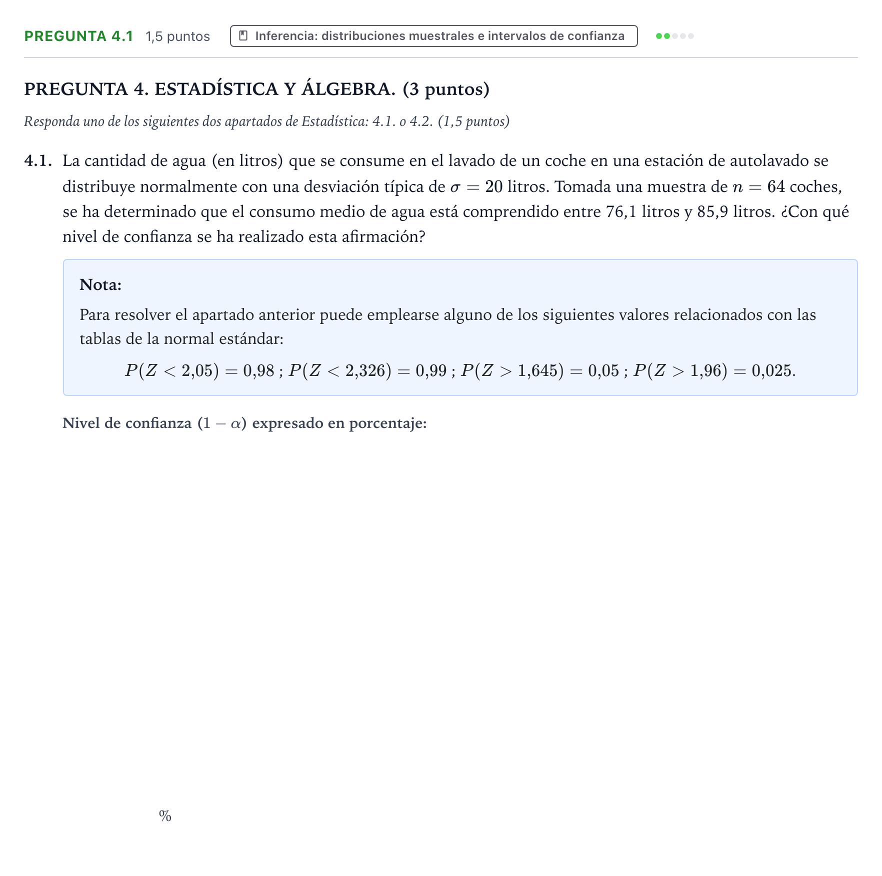 Enunciado: Pregunta 4.1 · Matemáticas aplicadas a las Ciencias Sociales II PAU Galicia Ordinaria 2026