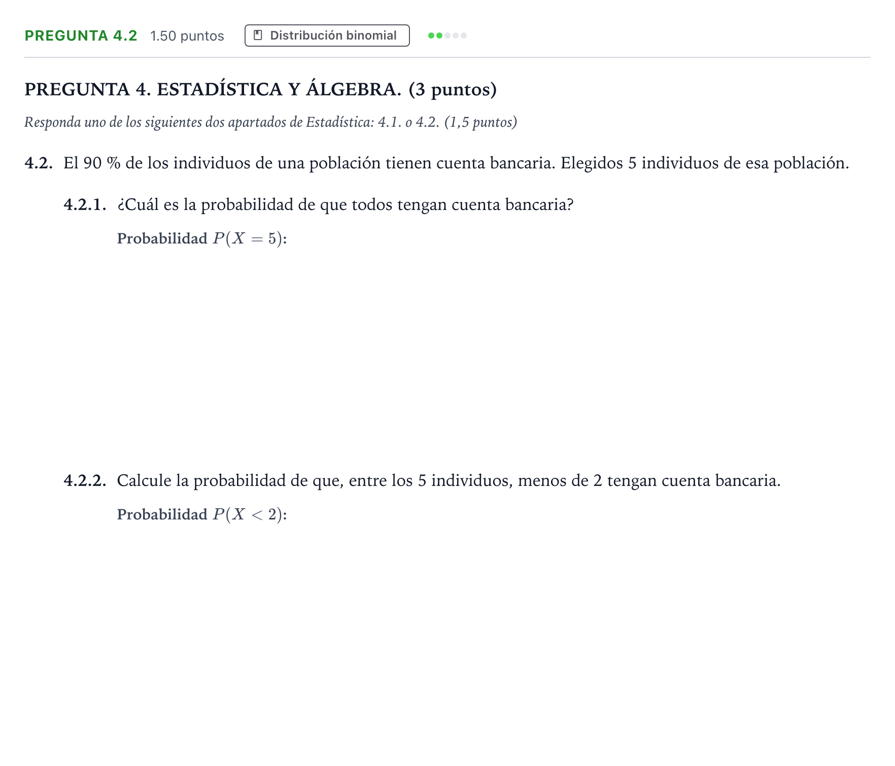 Enunciado: Pregunta 4.2 · Matemáticas aplicadas a las Ciencias Sociales II PAU Galicia Ordinaria 2026