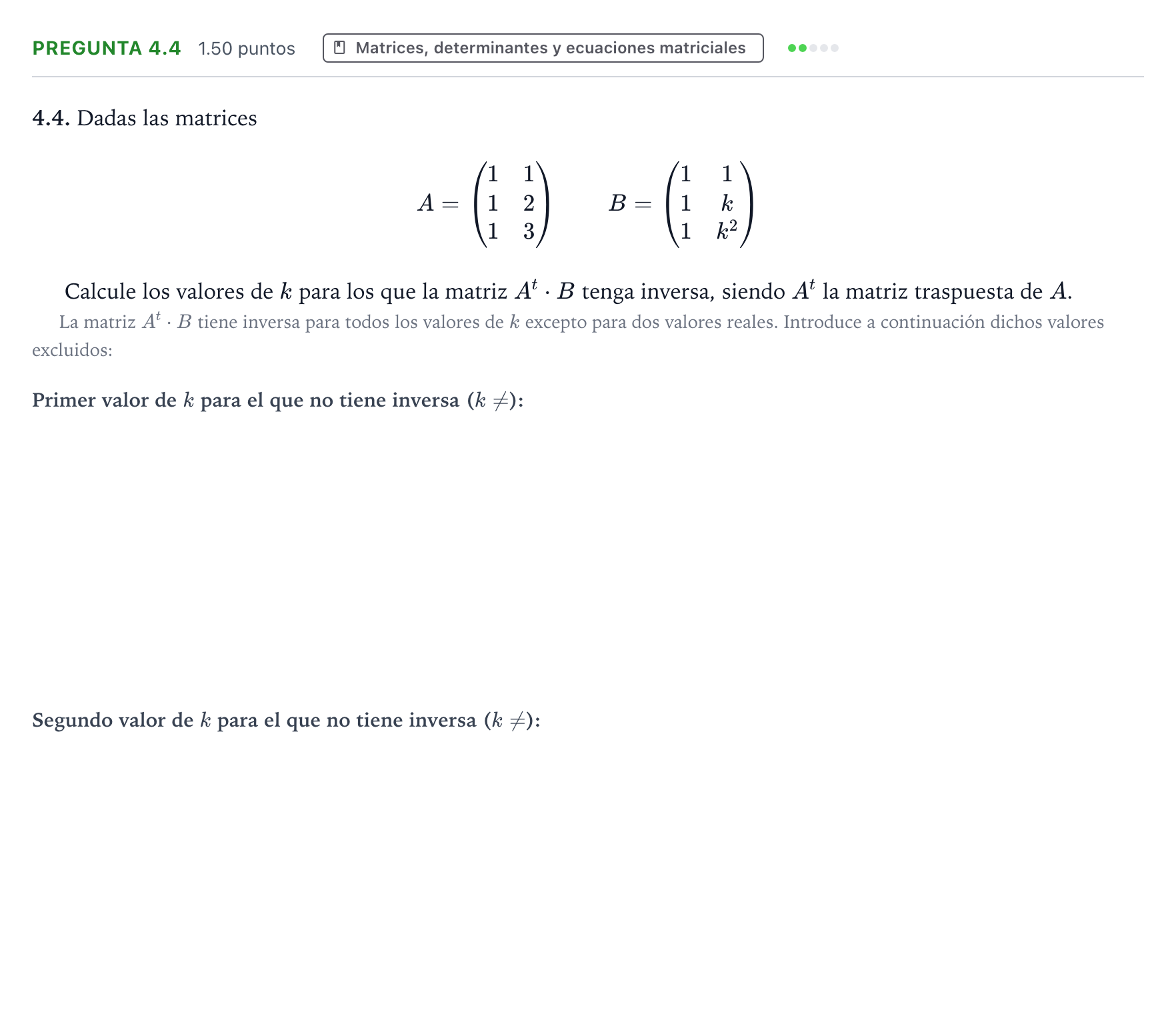 Enunciado: Pregunta 4.4 · Matemáticas aplicadas a las Ciencias Sociales II PAU Galicia Ordinaria 2026