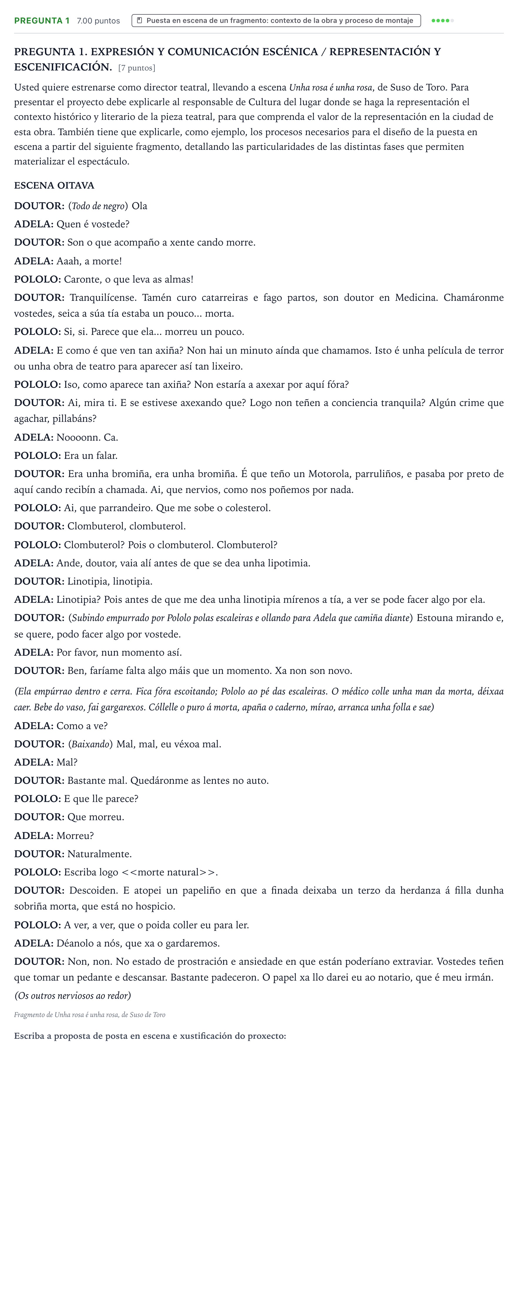 Enunciado: Pregunta 1 · Artes Escénicas PAU Galicia Extraordinaria 2026
