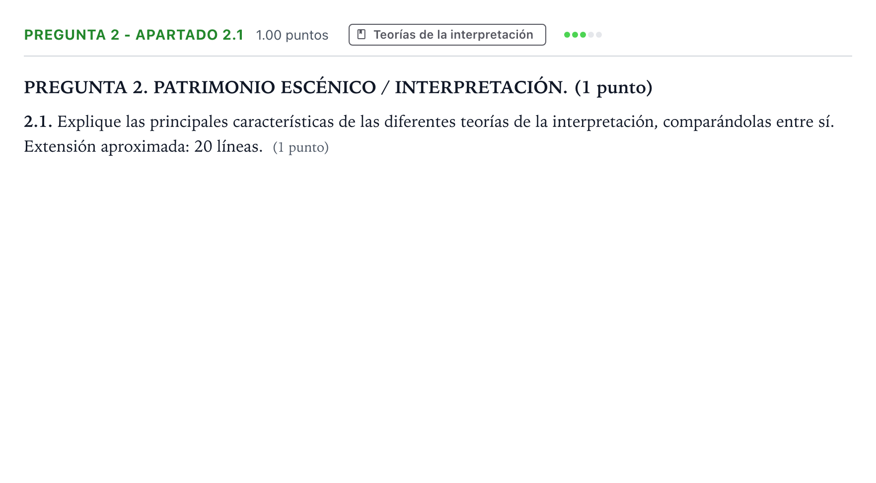 Enunciado: Pregunta 2 - Apartado 2.1 · Artes Escénicas PAU Galicia Extraordinaria 2026