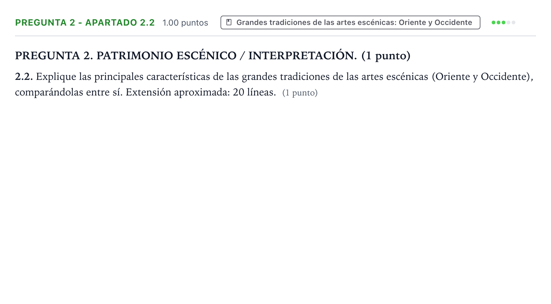Enunciado: Pregunta 2 - Apartado 2.2 · Artes Escénicas PAU Galicia Extraordinaria 2026