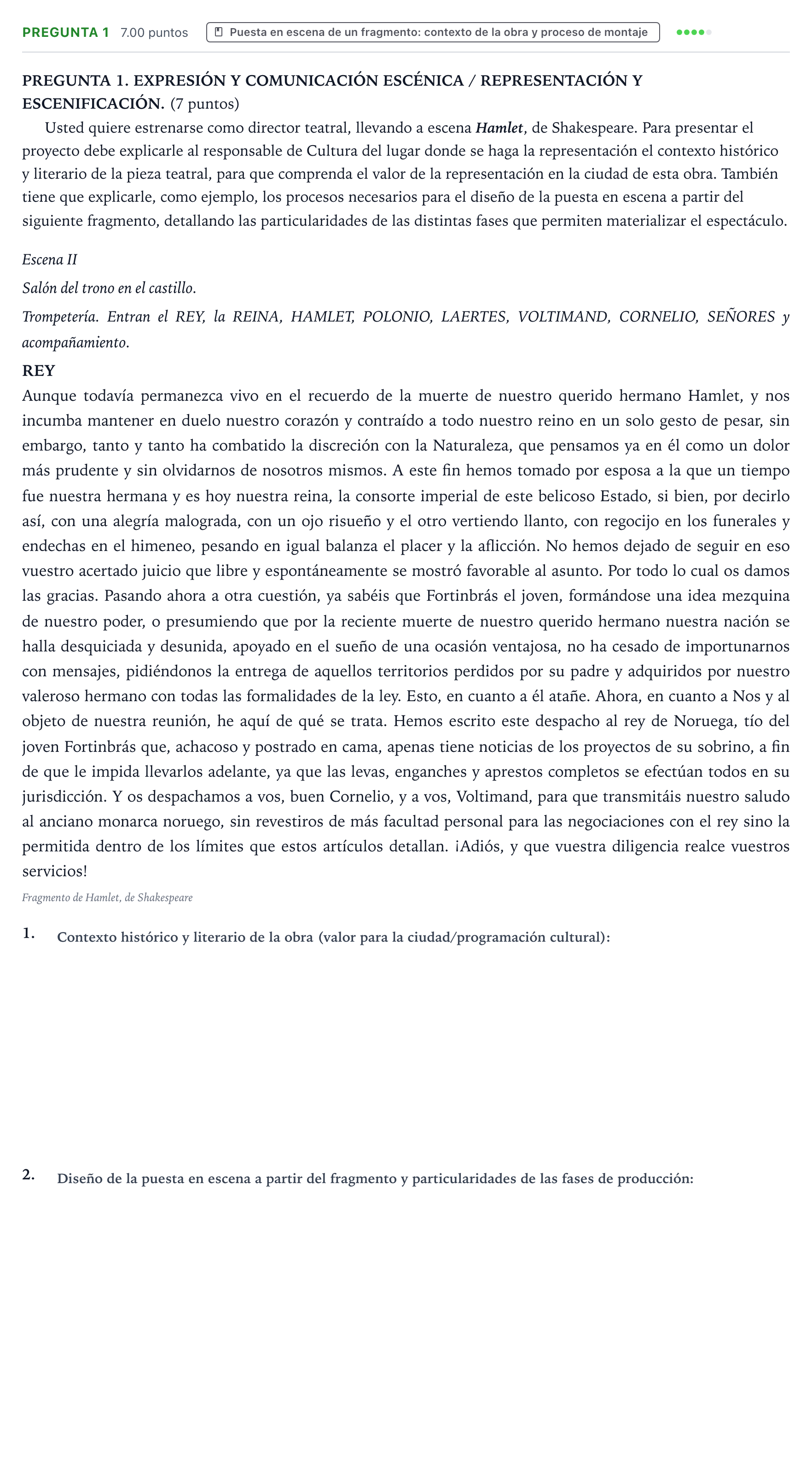 Enunciado: Pregunta 1 · Artes Escénicas PAU Galicia Ordinaria 2026