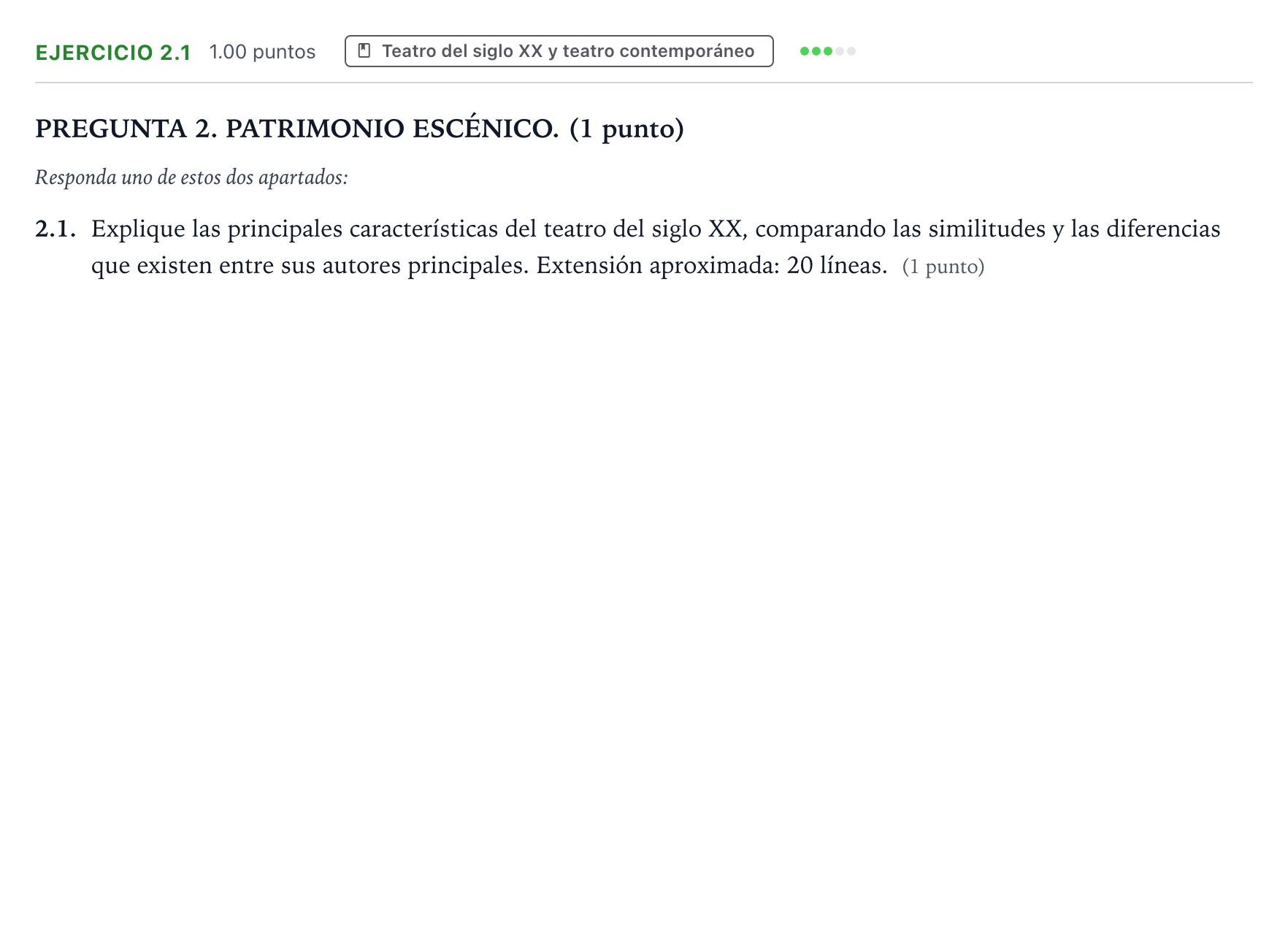 Enunciado: Ejercicio 2.1 · Artes Escénicas PAU Galicia Ordinaria 2026