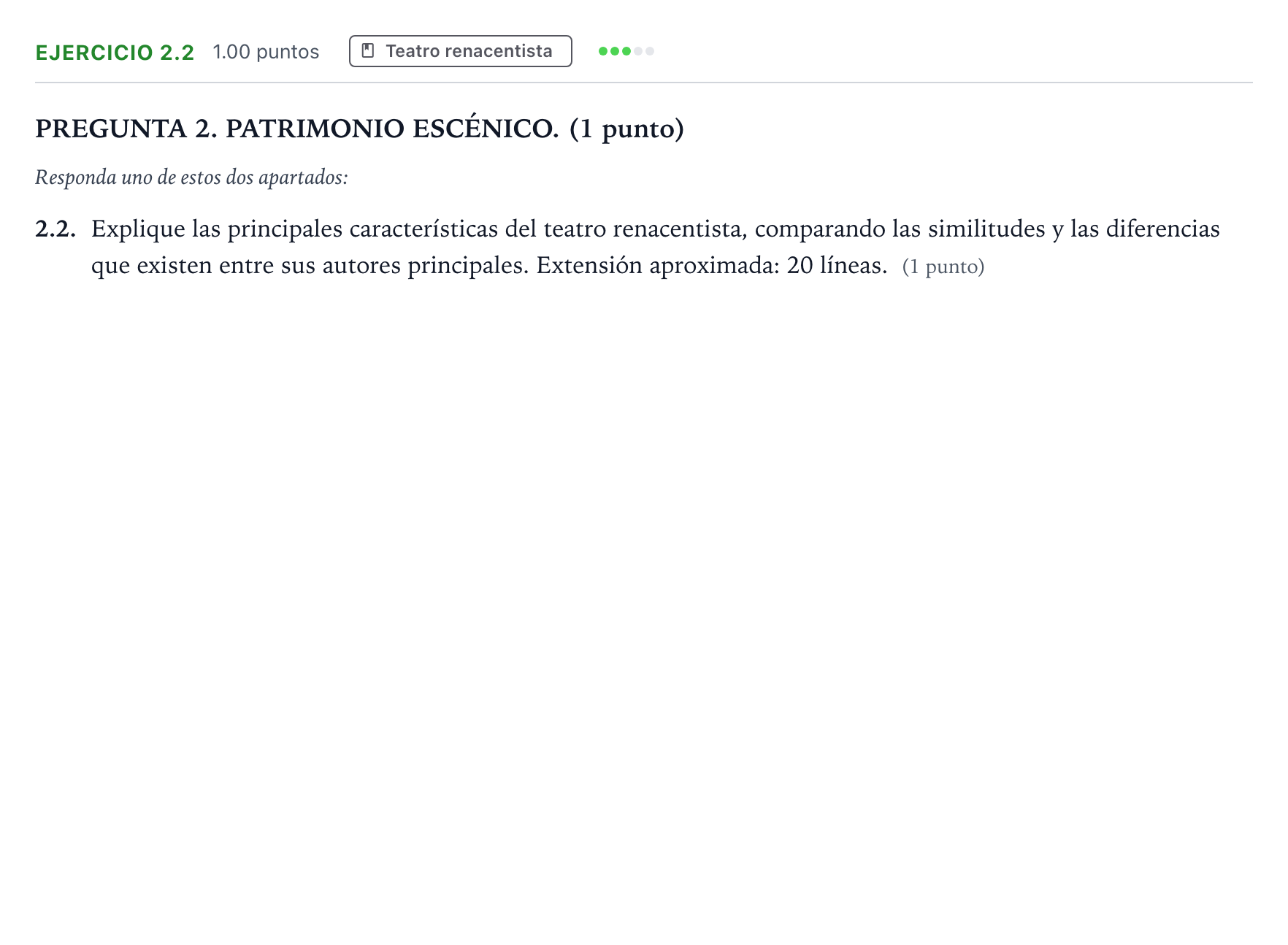 Enunciado: Ejercicio 2.2 · Artes Escénicas PAU Galicia Ordinaria 2026