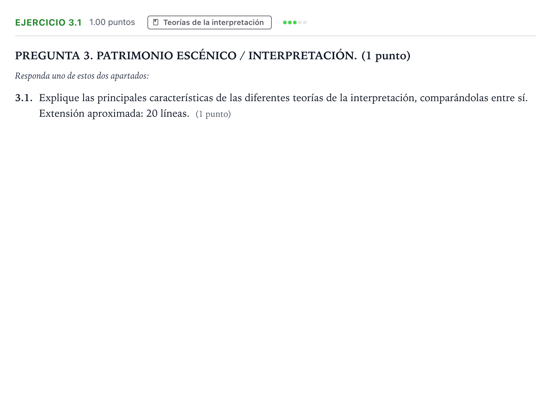 Enunciado: Ejercicio 3.1 · Artes Escénicas PAU Galicia Ordinaria 2026