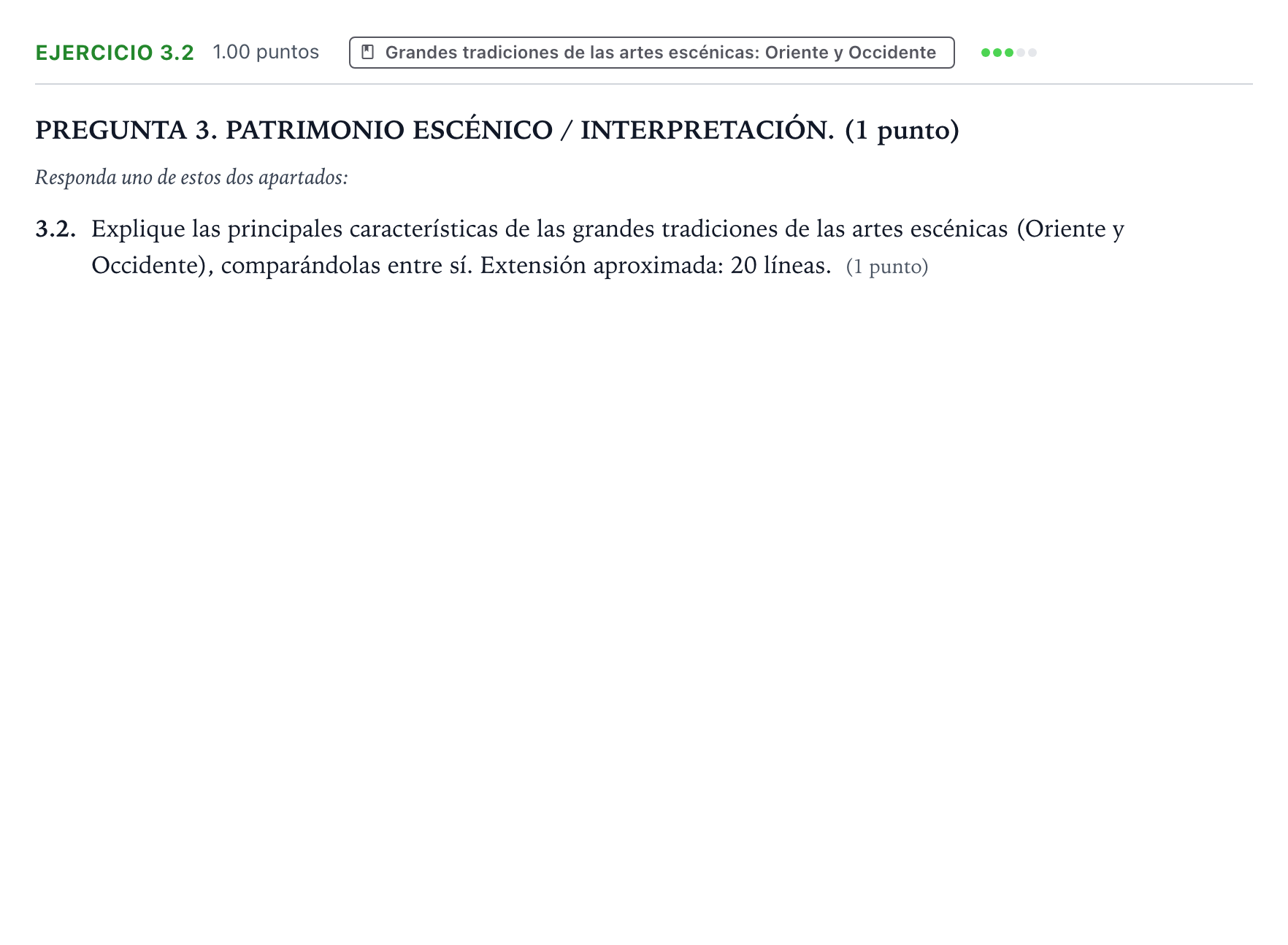 Enunciado: Ejercicio 3.2 · Artes Escénicas PAU Galicia Ordinaria 2026