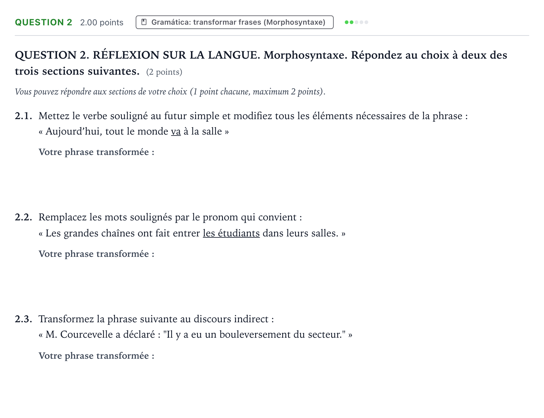 Enunciado: Question 2 · Francés PAU Galicia Extraordinaria (2ª lengua extranjera) 2026
