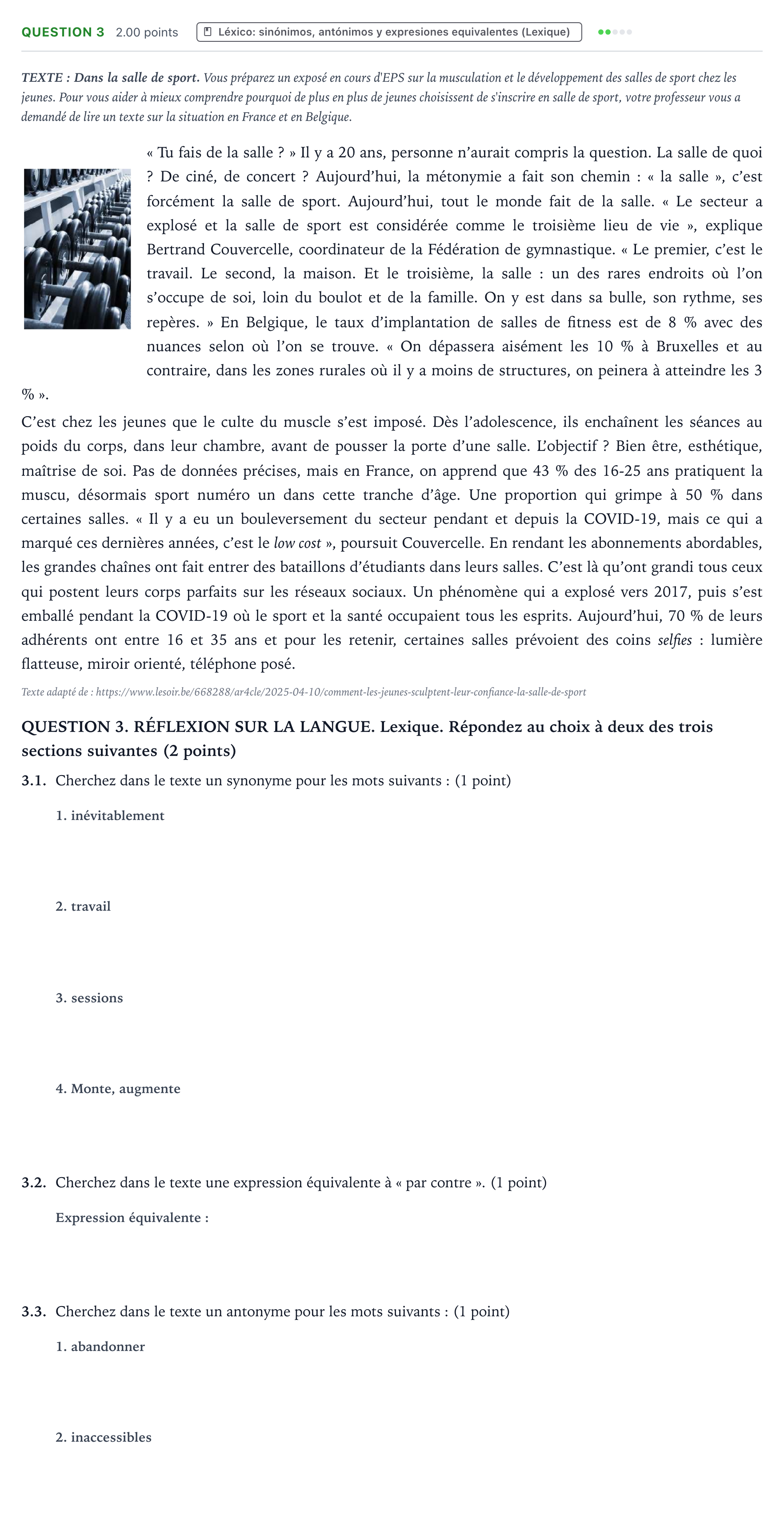 Enunciado: Question 3 · Francés PAU Galicia Extraordinaria (2ª lengua extranjera) 2026