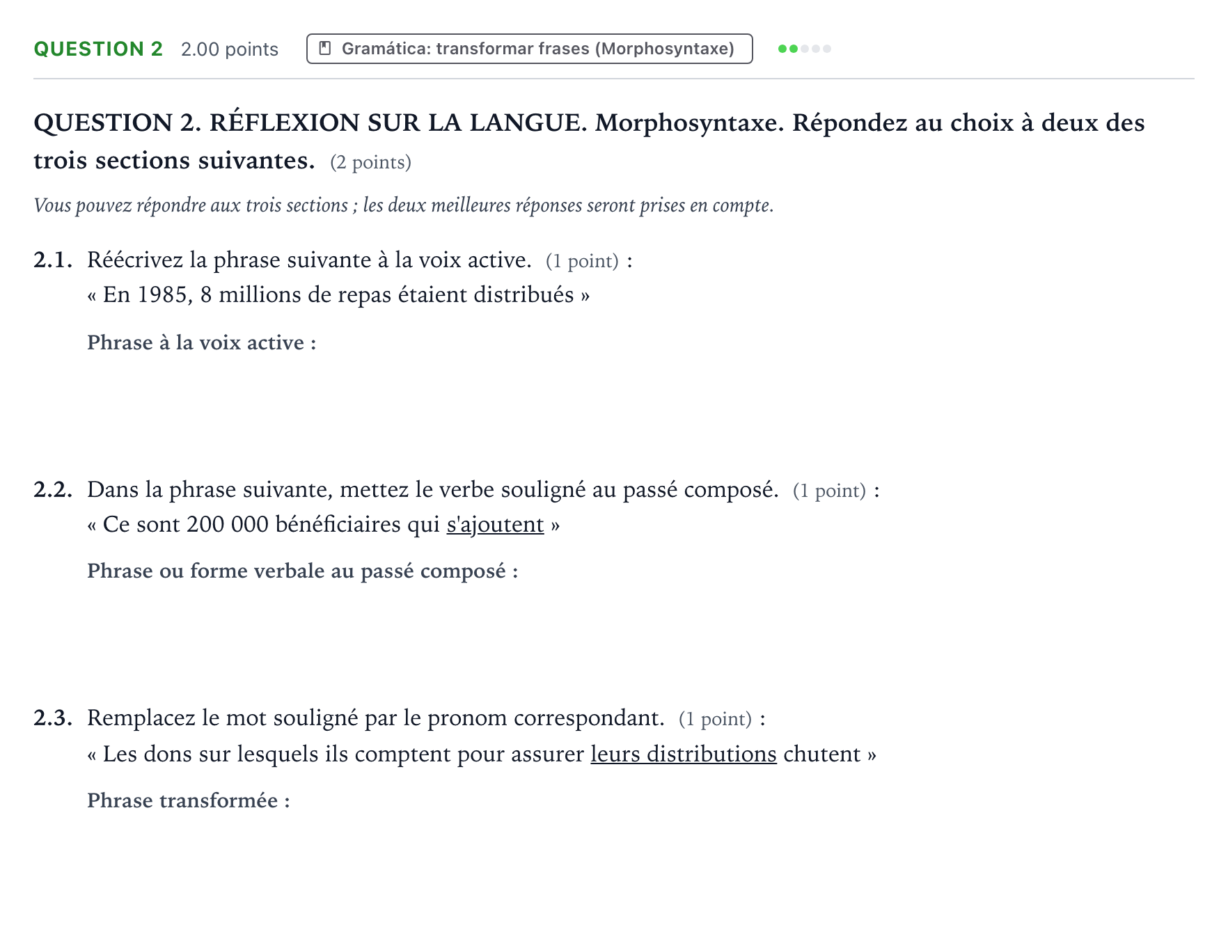 Enunciado: Question 2 · Francés PAU Galicia Ordinaria (2ª lengua extranjera) 2026