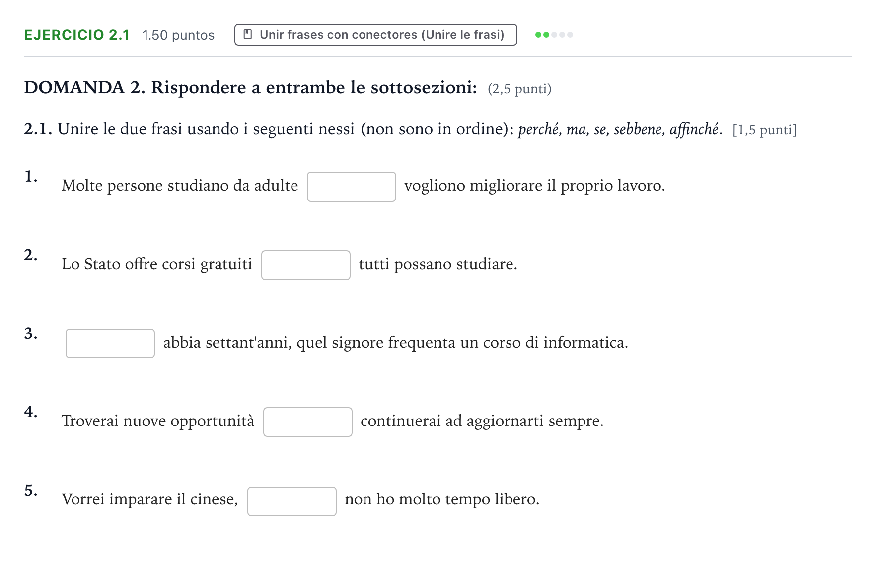 Enunciado: Ejercicio 2.1 · Italiano PAU Galicia Extraordinaria (2ª lengua extranjera) 2026