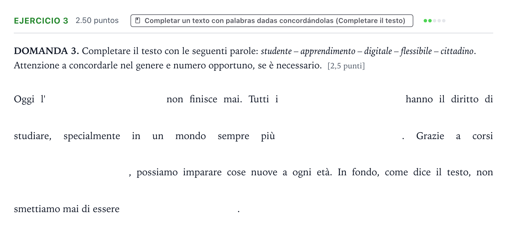 Enunciado: Problema 3 · Italiano PAU Galicia Extraordinaria (2ª lengua extranjera) 2026