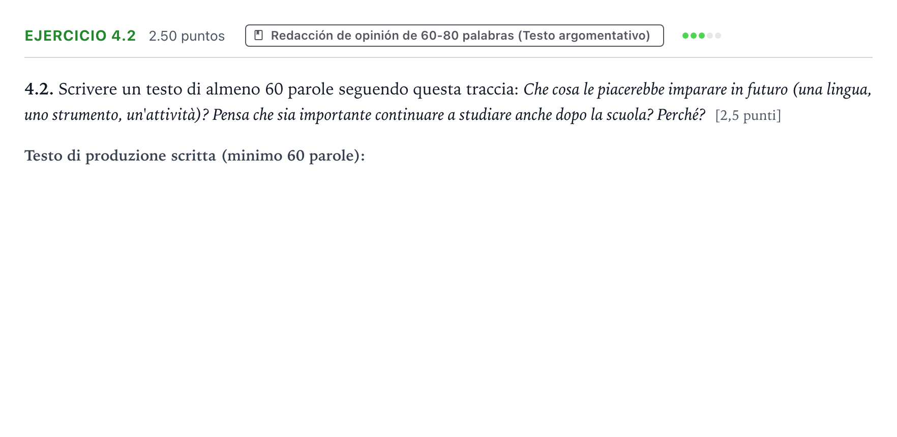 Enunciado: Ejercicio 4.2 · Italiano PAU Galicia Extraordinaria (2ª lengua extranjera) 2026