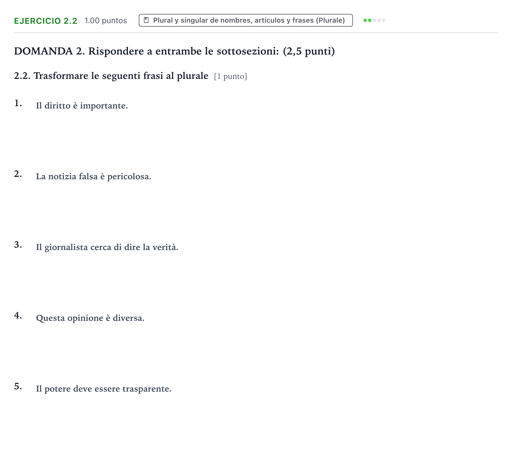 Enunciado: Ejercicio 2.2 · Italiano PAU Galicia Ordinaria (2ª lengua extranjera) 2026