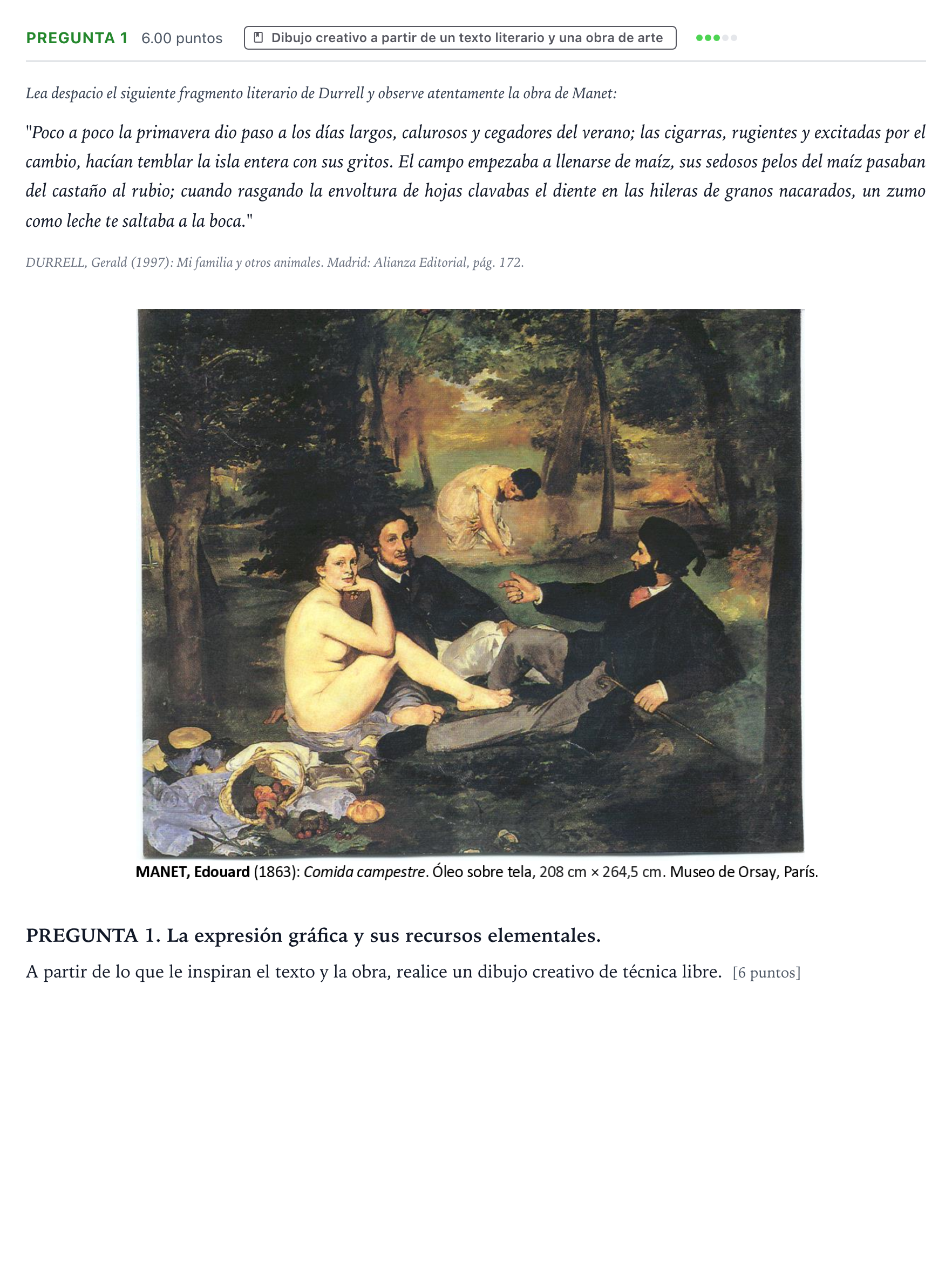 Enunciado: Pregunta 1 · Dibujo Artístico II PAU Galicia Ordinaria 2026
