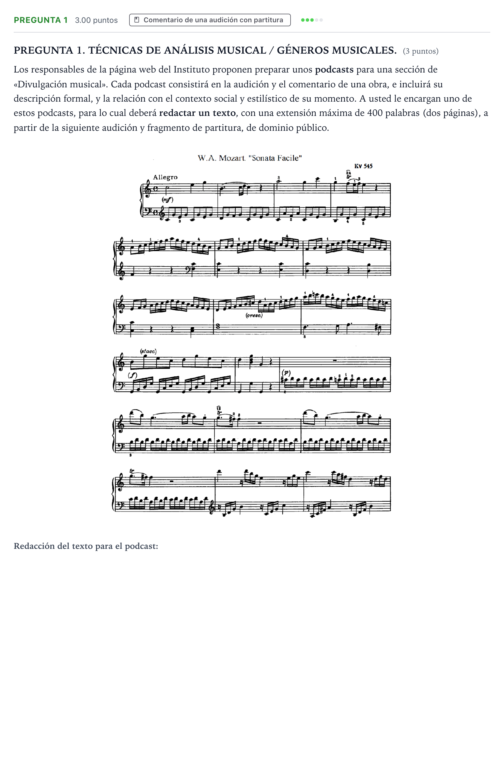 Enunciado: Pregunta 1 · Análisis Musical II PAU Galicia Ordinaria 2026