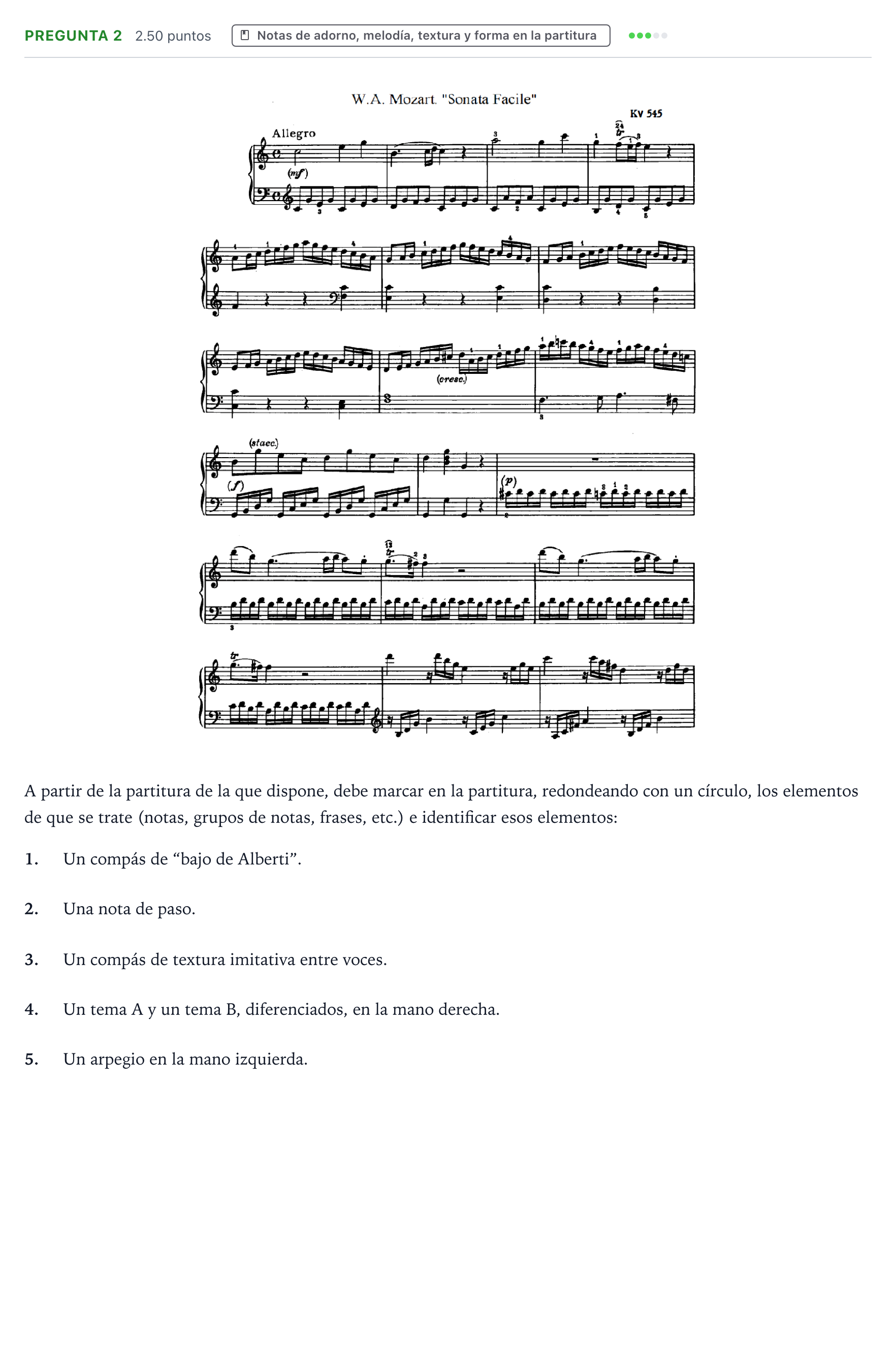 Enunciado: Pregunta 2 - Notas de adorno, melodía, textura y… · Análisis Musical II PAU Galicia Ordinaria 2026