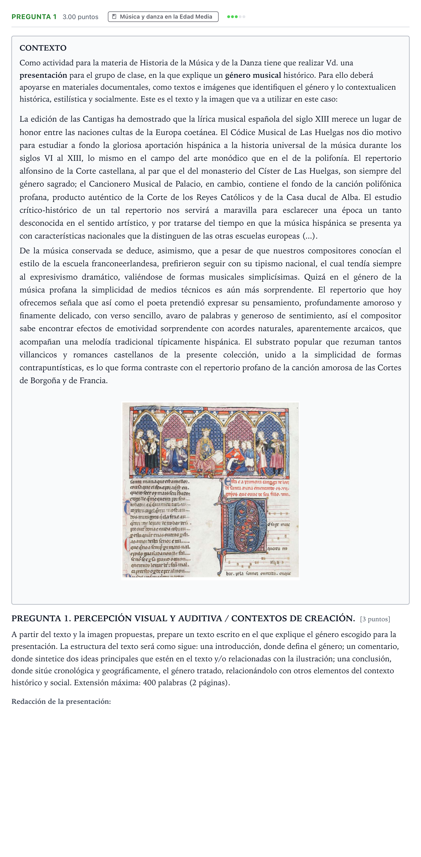 Enunciado: Pregunta 1 · Historia de la Música y de la Danza PAU Galicia Extraordinaria 2026